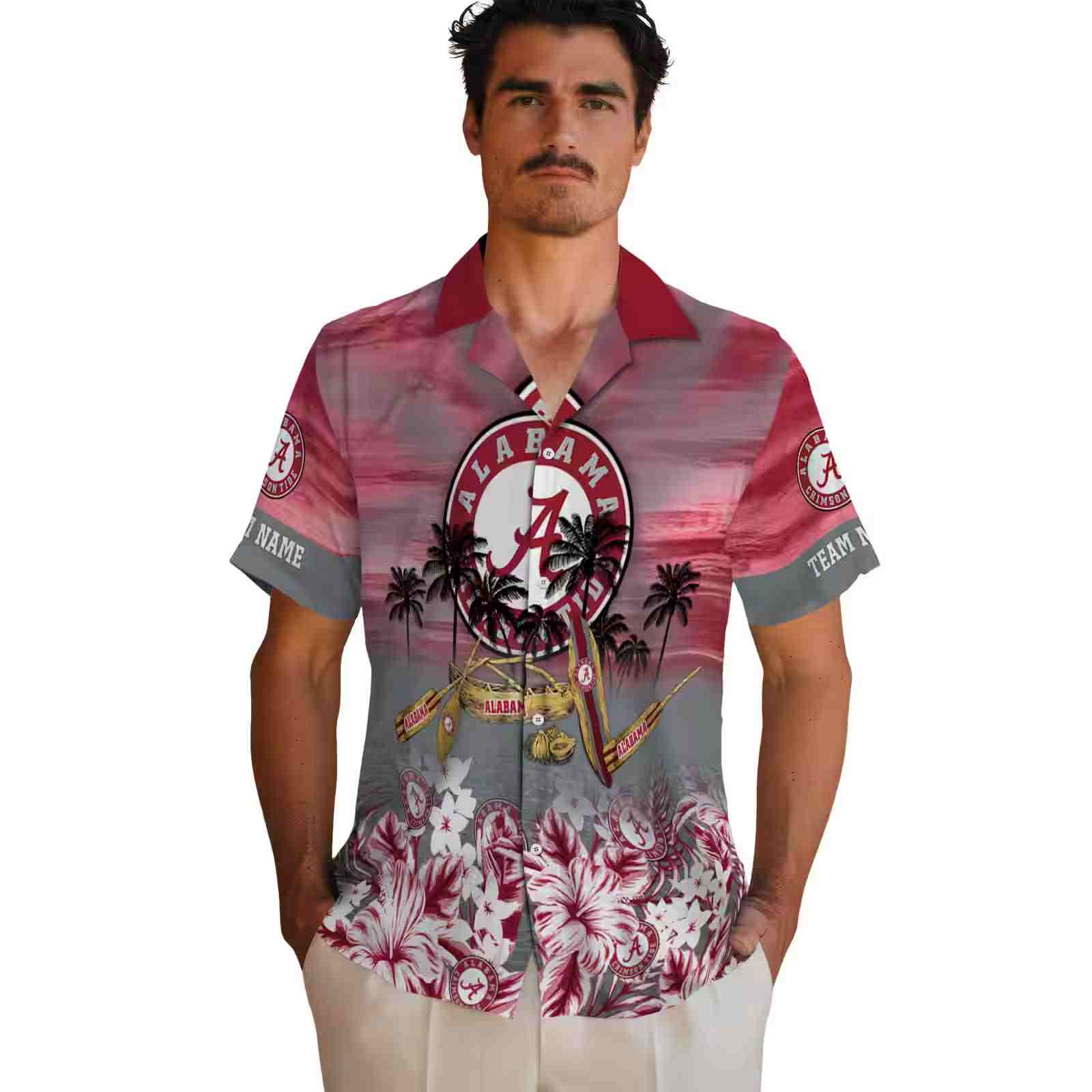 custom alabama crimson tide tropical canoe crimson hawaiian shirt fashion forward