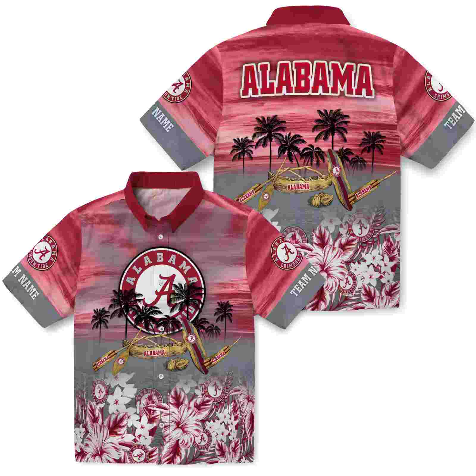 custom alabama crimson tide tropical canoe crimson hawaiian shirt high quality