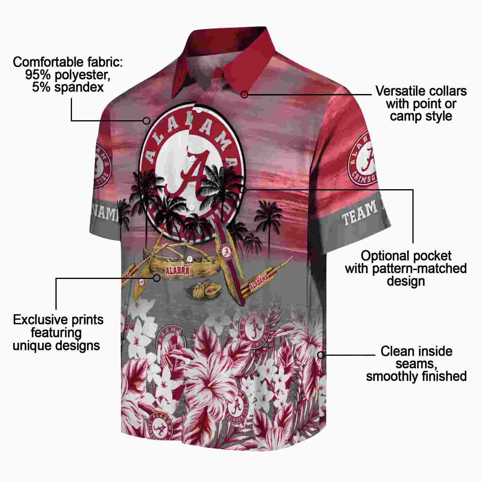 custom alabama crimson tide tropical canoe crimson hawaiian shirt new arrival