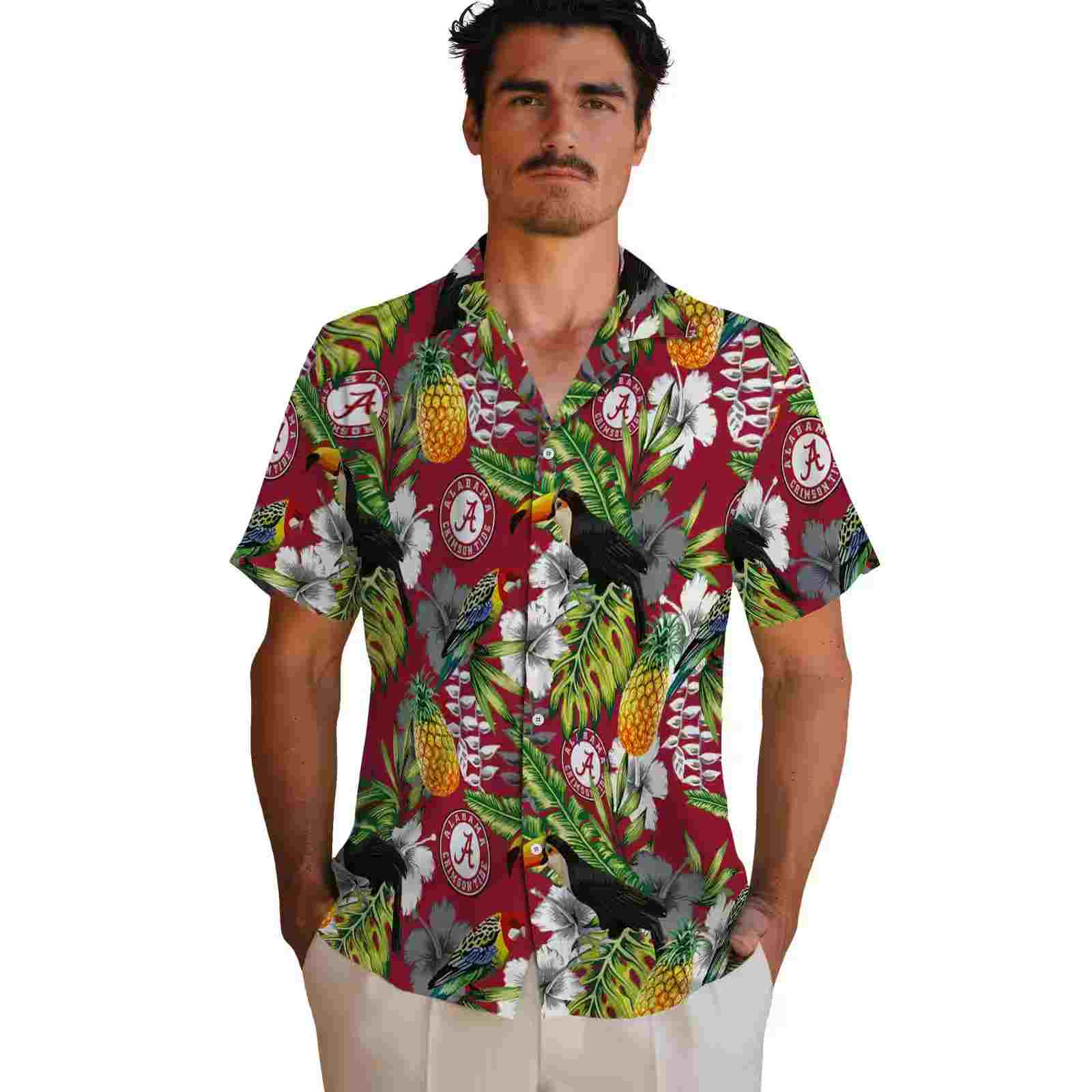 custom alabama crimson tide tropical toucan crimson green hawaiian shirt fashion forward