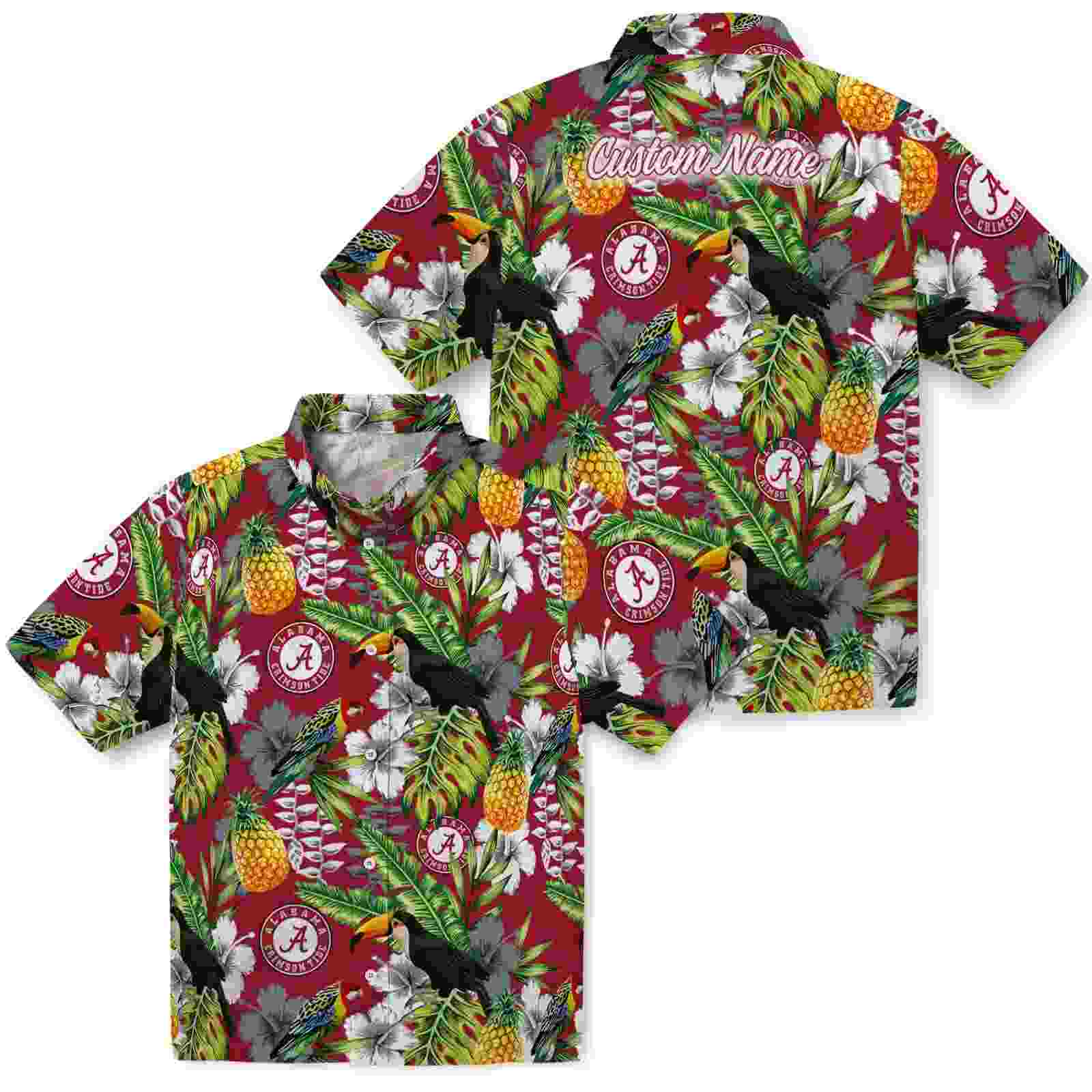 custom alabama crimson tide tropical toucan crimson green hawaiian shirt high quality