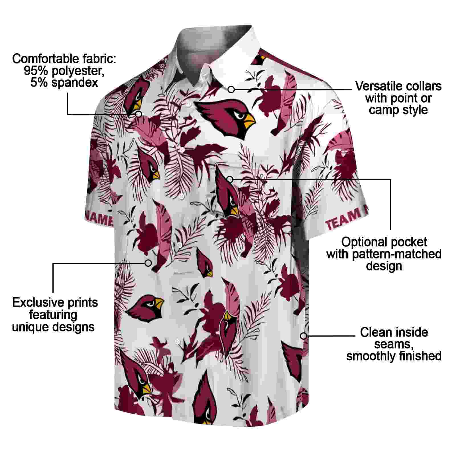 custom arizona cardinals botanical theme red white hawaiian shirt new arrival