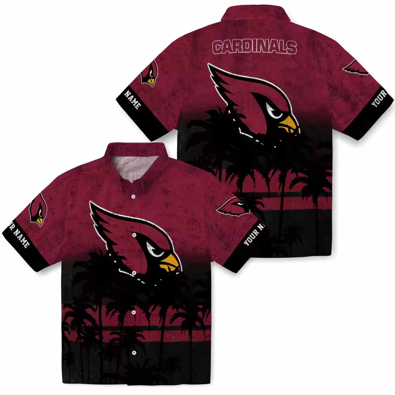 custom arizona cardinals sunset pattern red black hawaiian shirt high quality