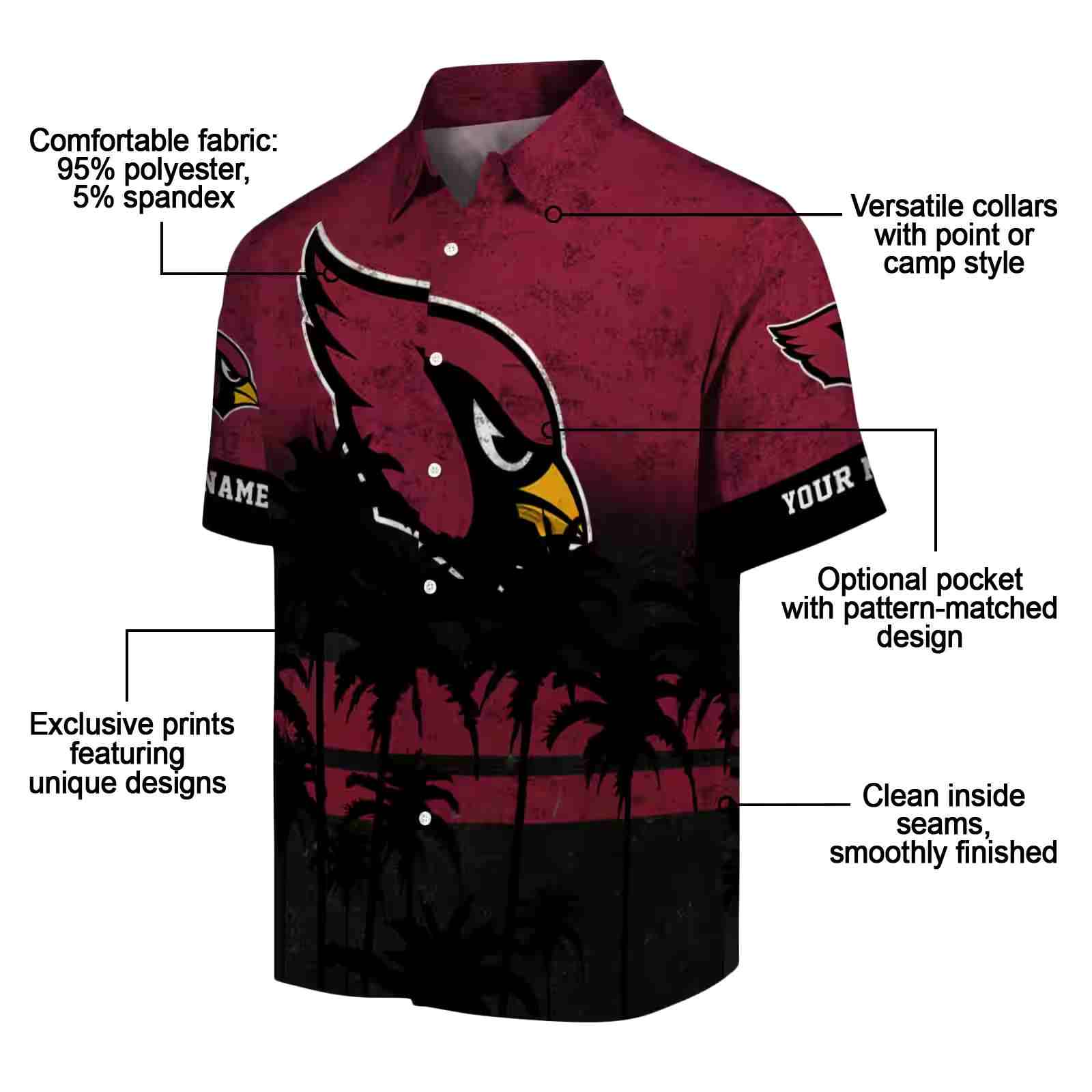 custom arizona cardinals sunset pattern red black hawaiian shirt new arrival