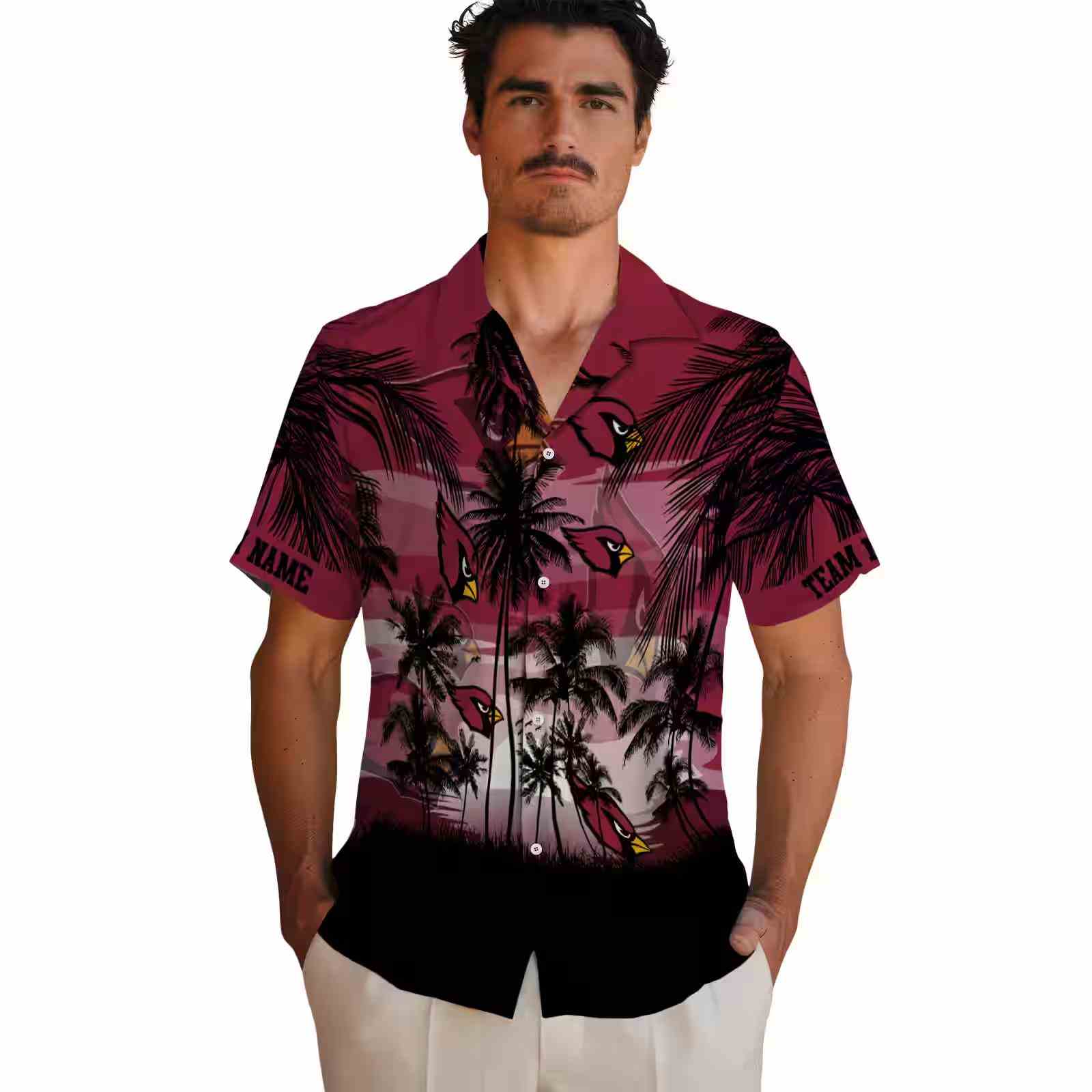 custom arizona cardinals sunset scene red black hawaiian shirt fashion forward