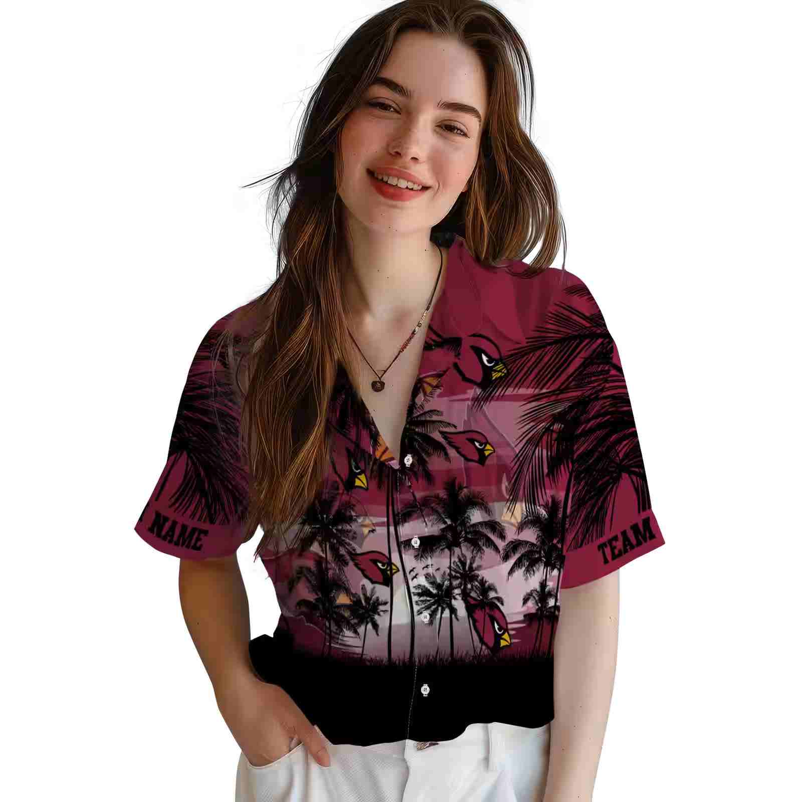 custom arizona cardinals sunset scene red black hawaiian shirt latest model