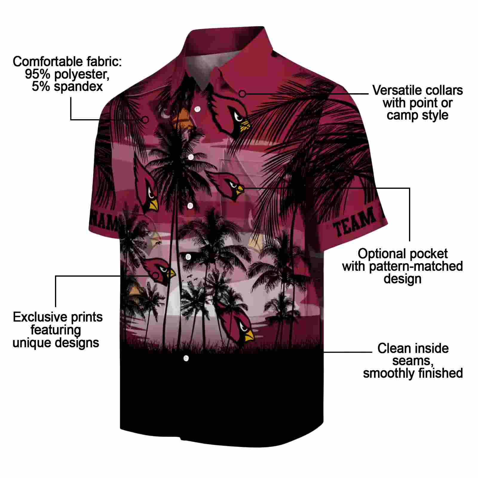 custom arizona cardinals sunset scene red black hawaiian shirt new arrival