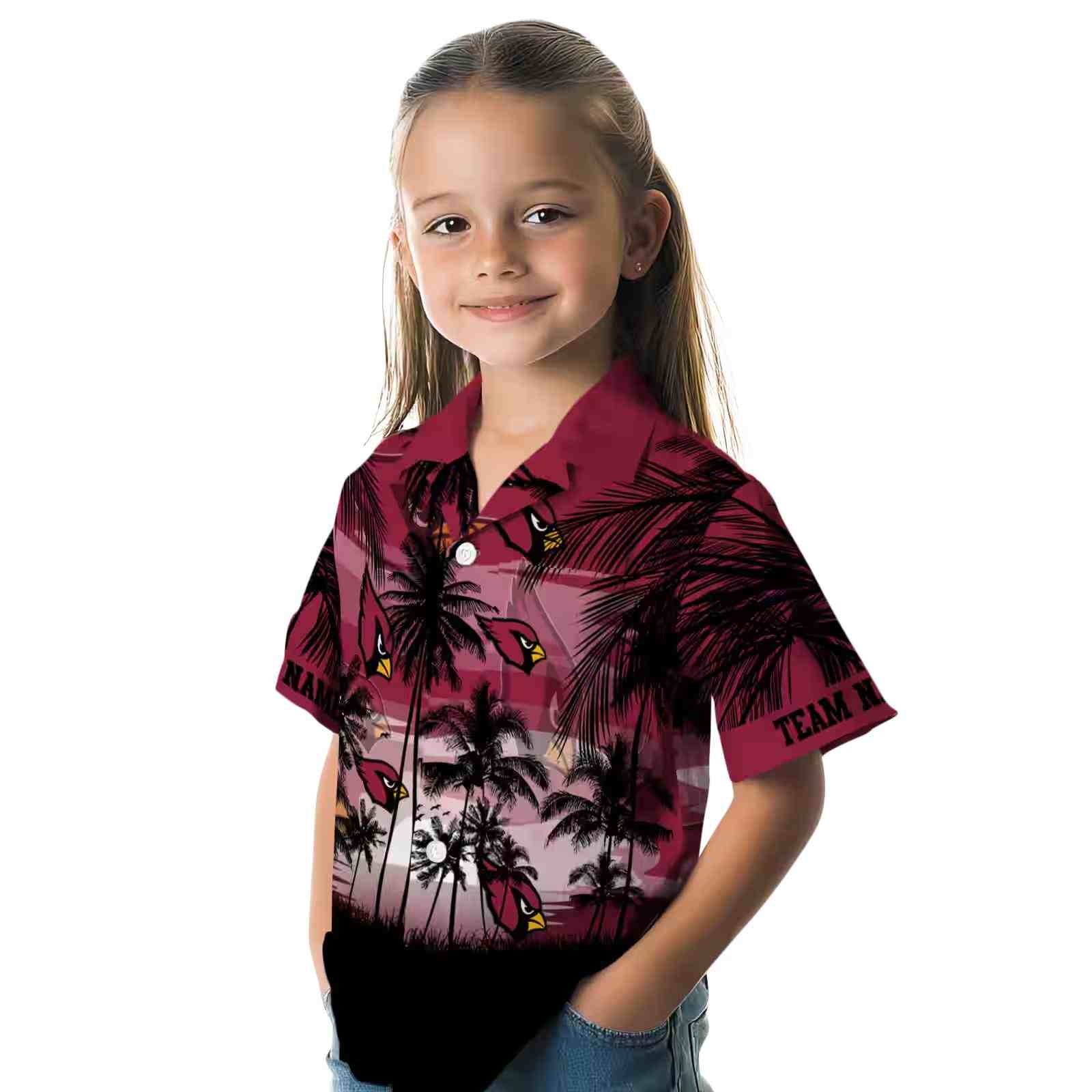 custom arizona cardinals sunset scene red black hawaiian shirt premium grade