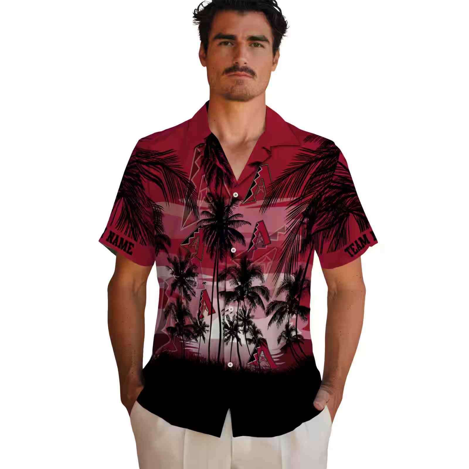 custom arizona diamondbacks sunset scene red black hawaiian shirt fashion forward