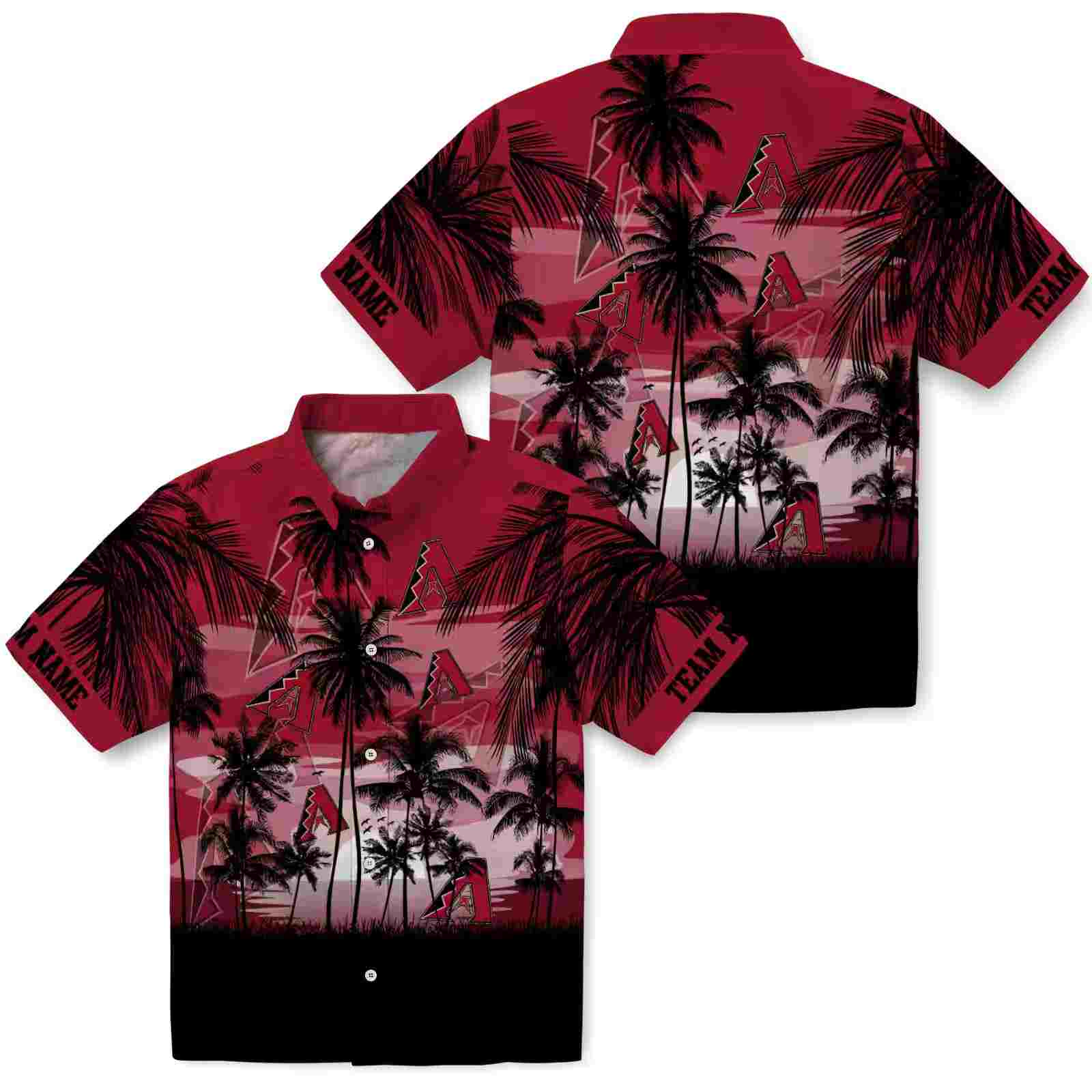 custom arizona diamondbacks sunset scene red black hawaiian shirt high quality