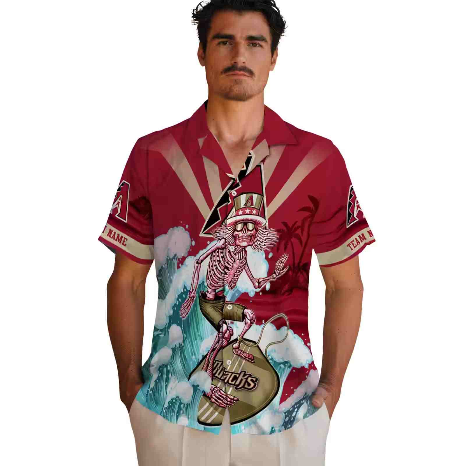 custom arizona diamondbacks surfing skeleton red blue hawaiian shirt fashion forward