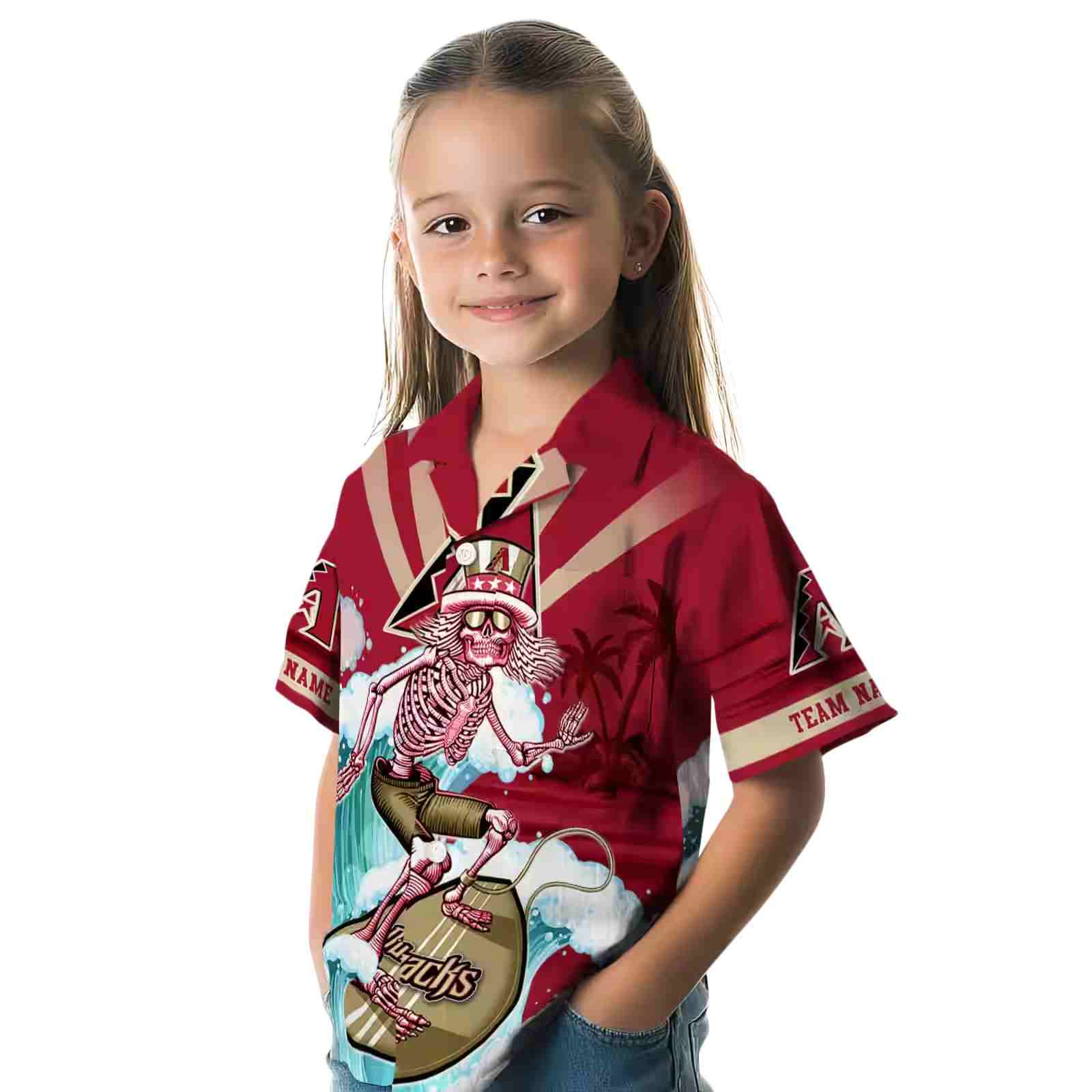 custom arizona diamondbacks surfing skeleton red blue hawaiian shirt premium grade