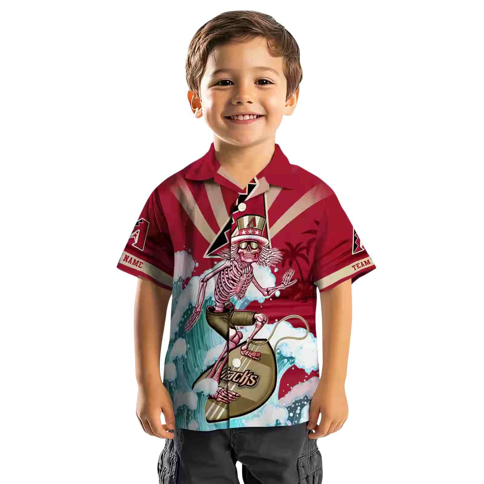 custom arizona diamondbacks surfing skeleton red blue hawaiian shirt top rated