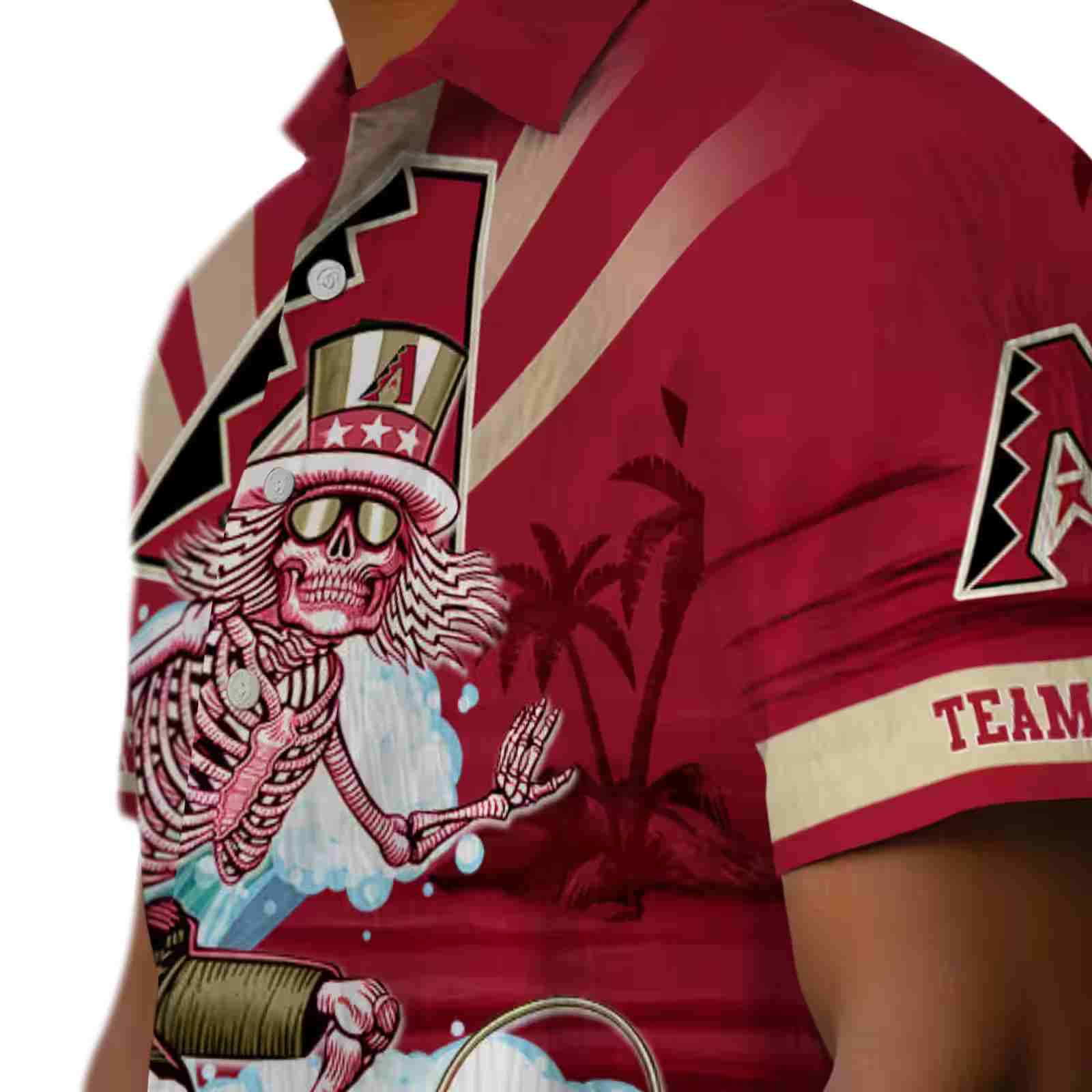 custom arizona diamondbacks surfing skeleton red blue hawaiian shirt trendy