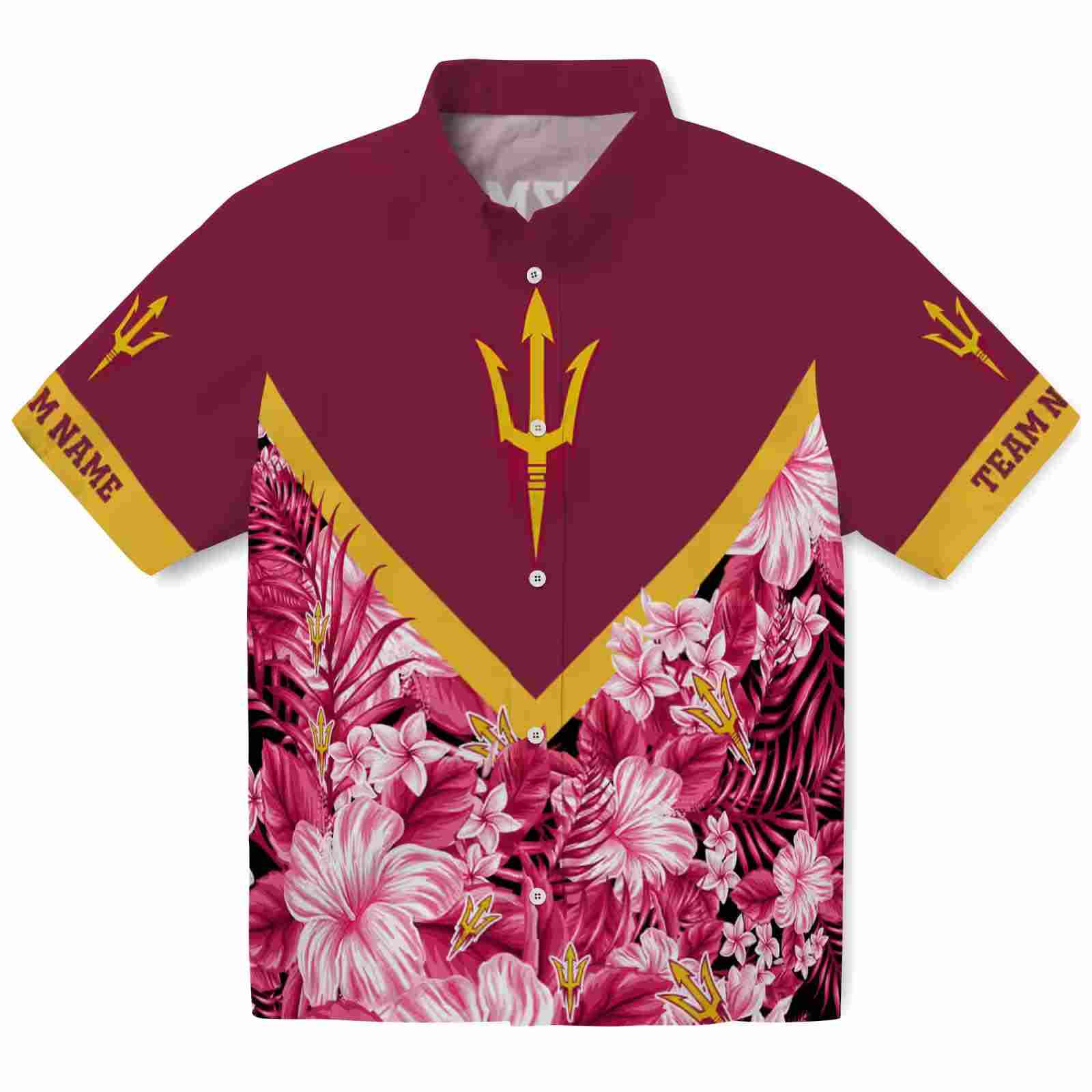 Custom Arizona State Sun Devils Floral Chevron Maroon Hawaiian Shirt