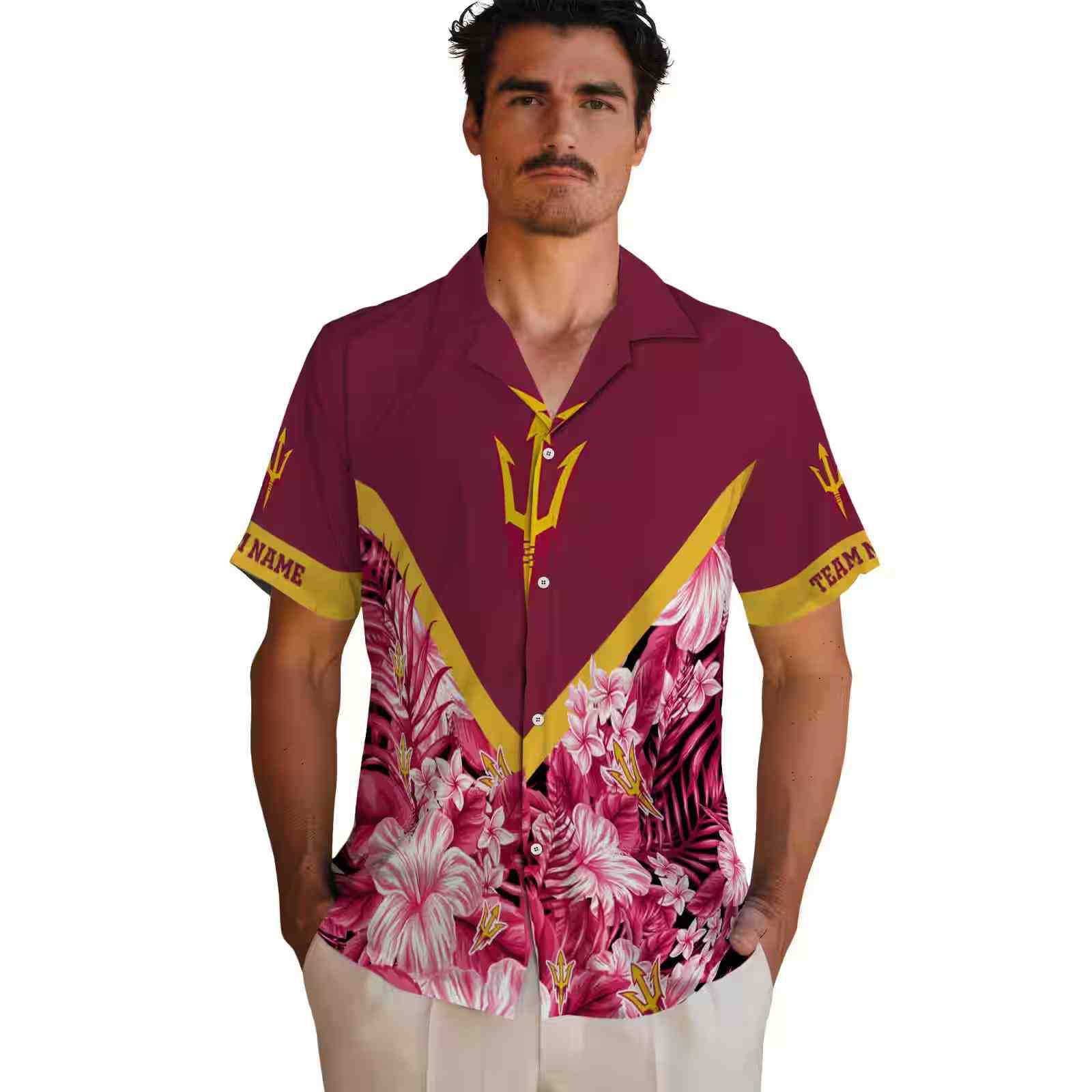 custom arizona state sun devils floral chevron maroon hawaiian shirt fashion forward