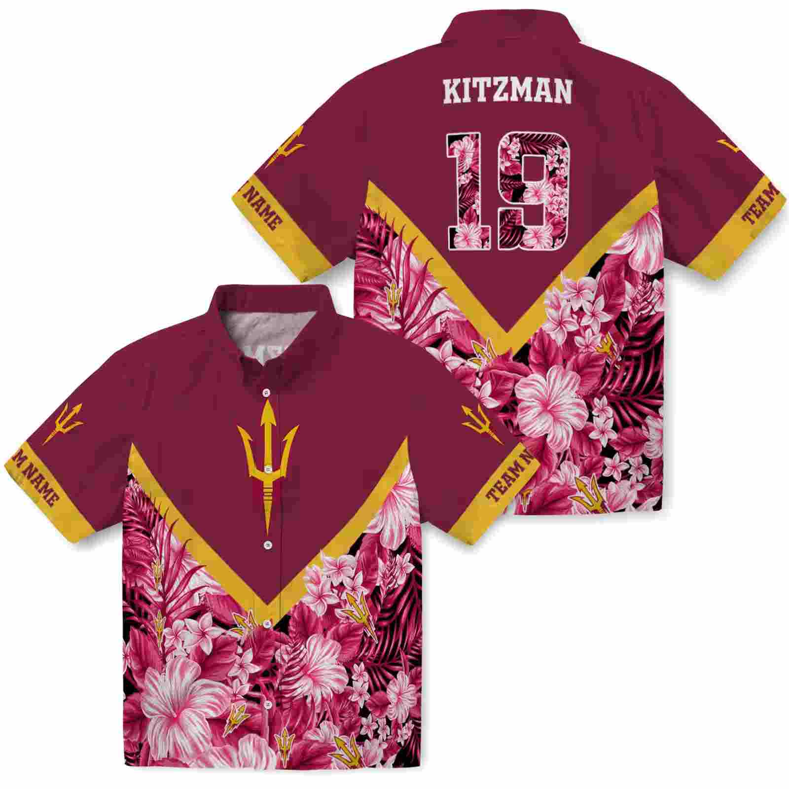 custom arizona state sun devils floral chevron maroon hawaiian shirt high quality