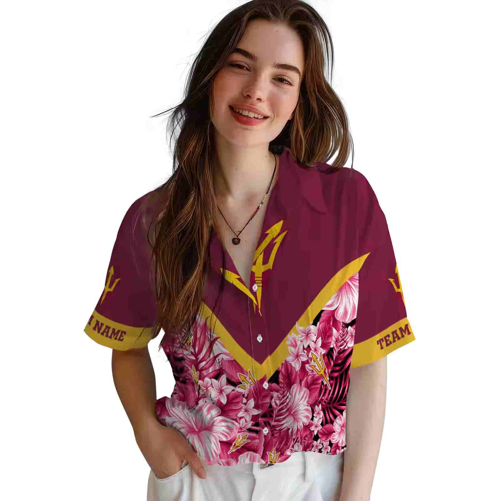 custom arizona state sun devils floral chevron maroon hawaiian shirt latest model