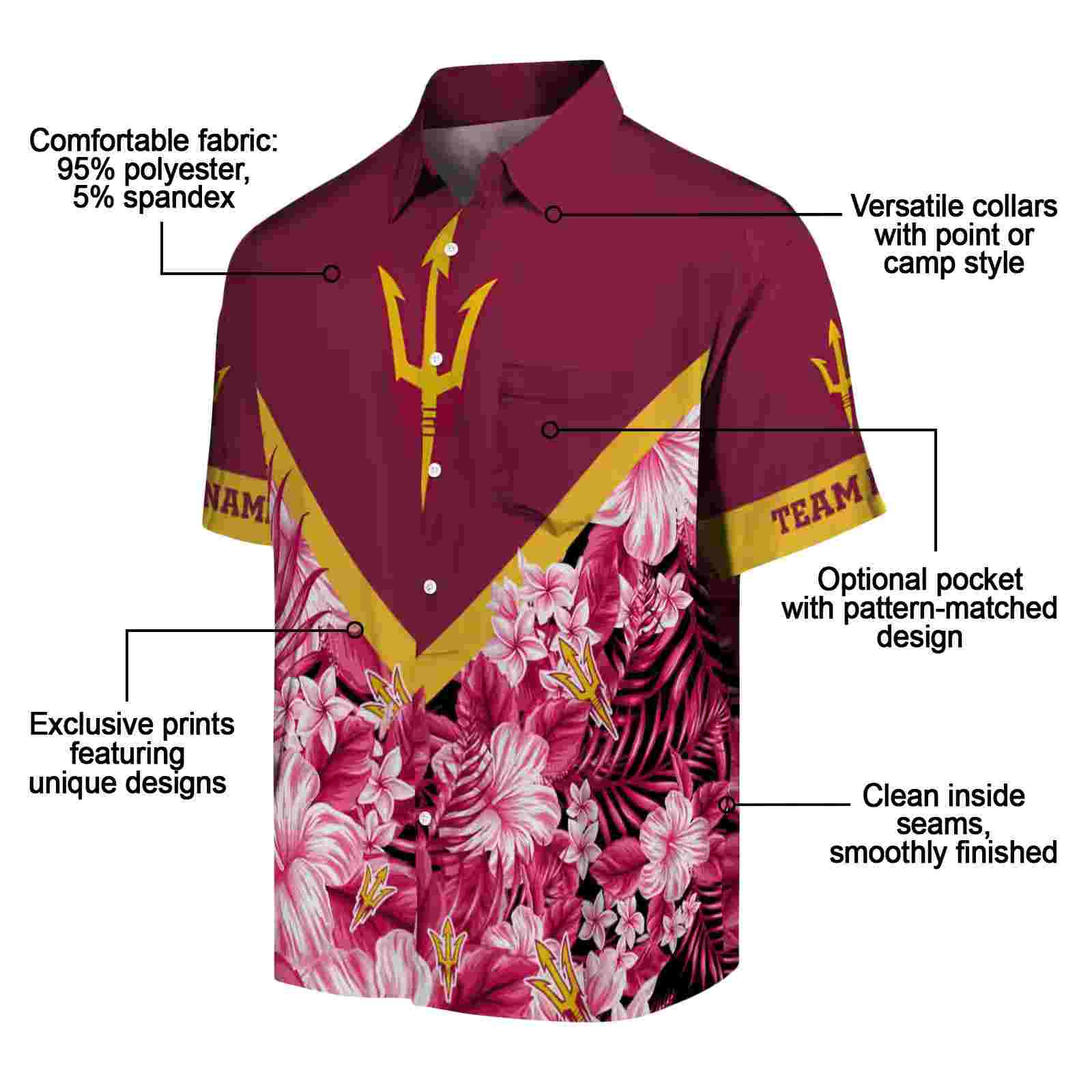 custom arizona state sun devils floral chevron maroon hawaiian shirt new arrival