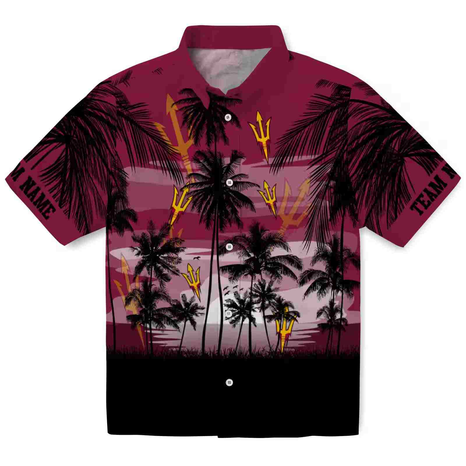 Custom Arizona State Sun Devils Sunset Scene Maroon Black Hawaiian Shirt