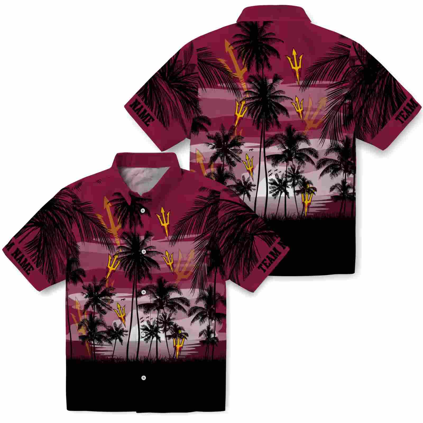 custom arizona state sun devils sunset scene maroon black hawaiian shirt high quality