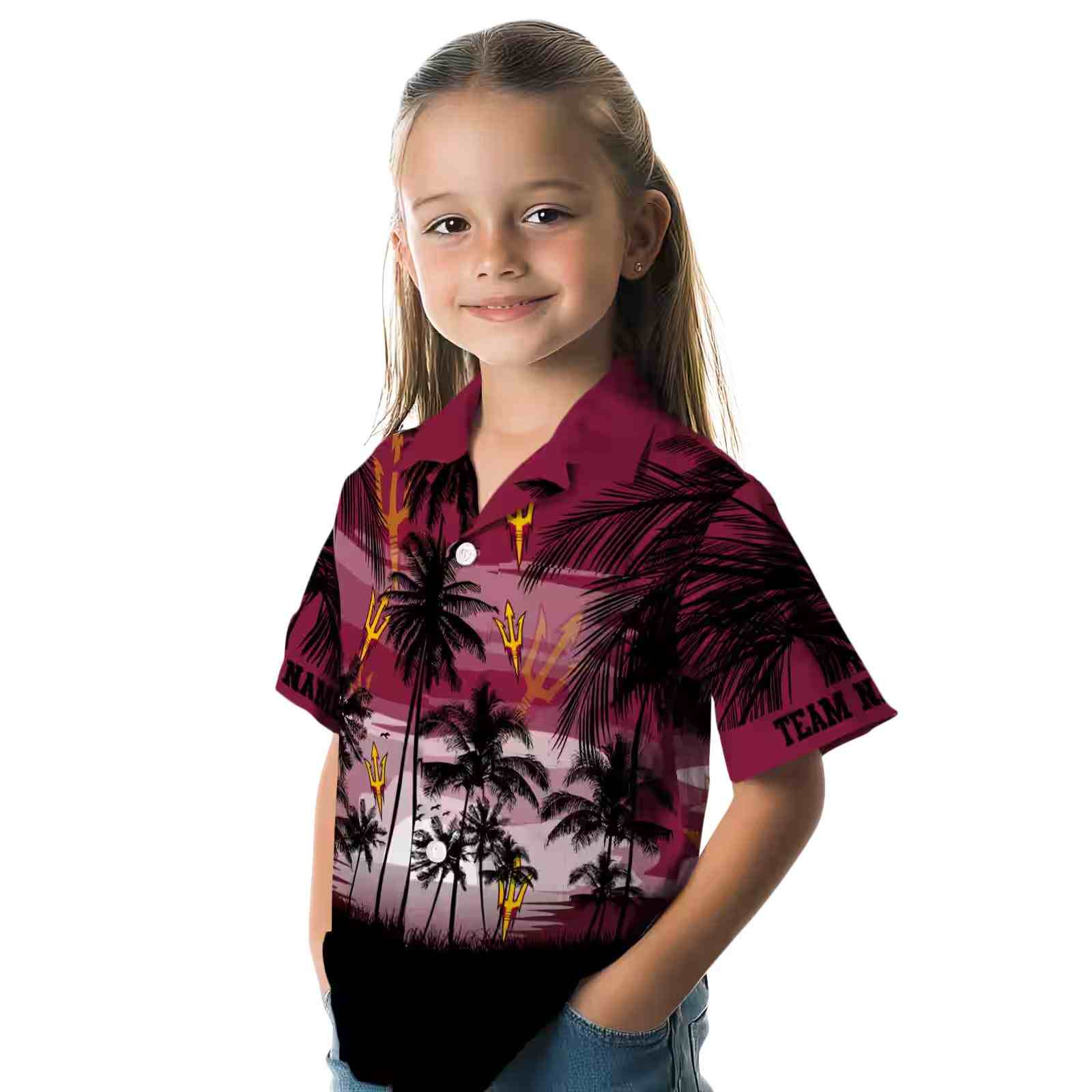 custom arizona state sun devils sunset scene maroon black hawaiian shirt premium grade