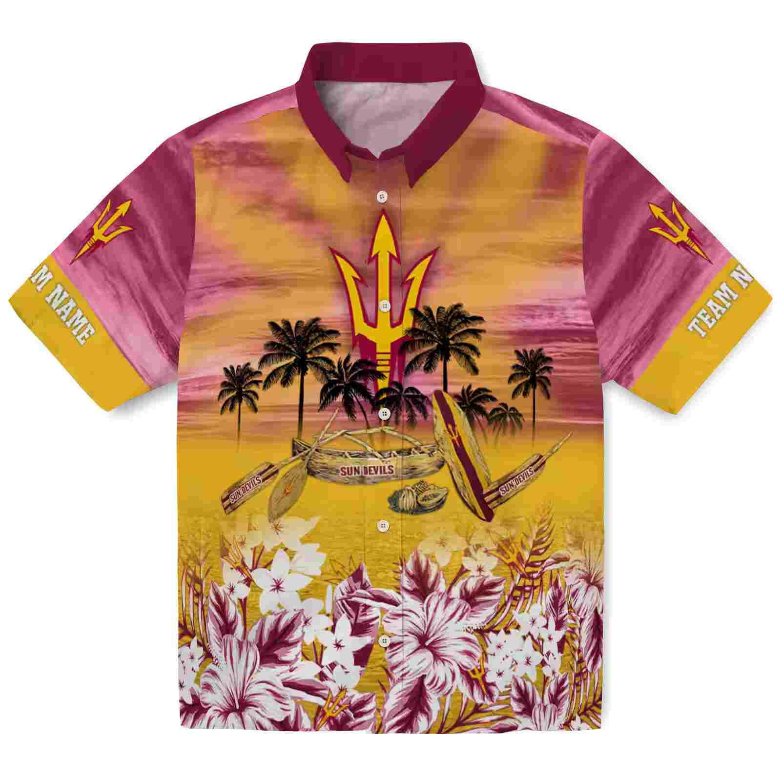 Custom Arizona State Sun Devils Tropical Canoe Maroon Hawaiian Shirt