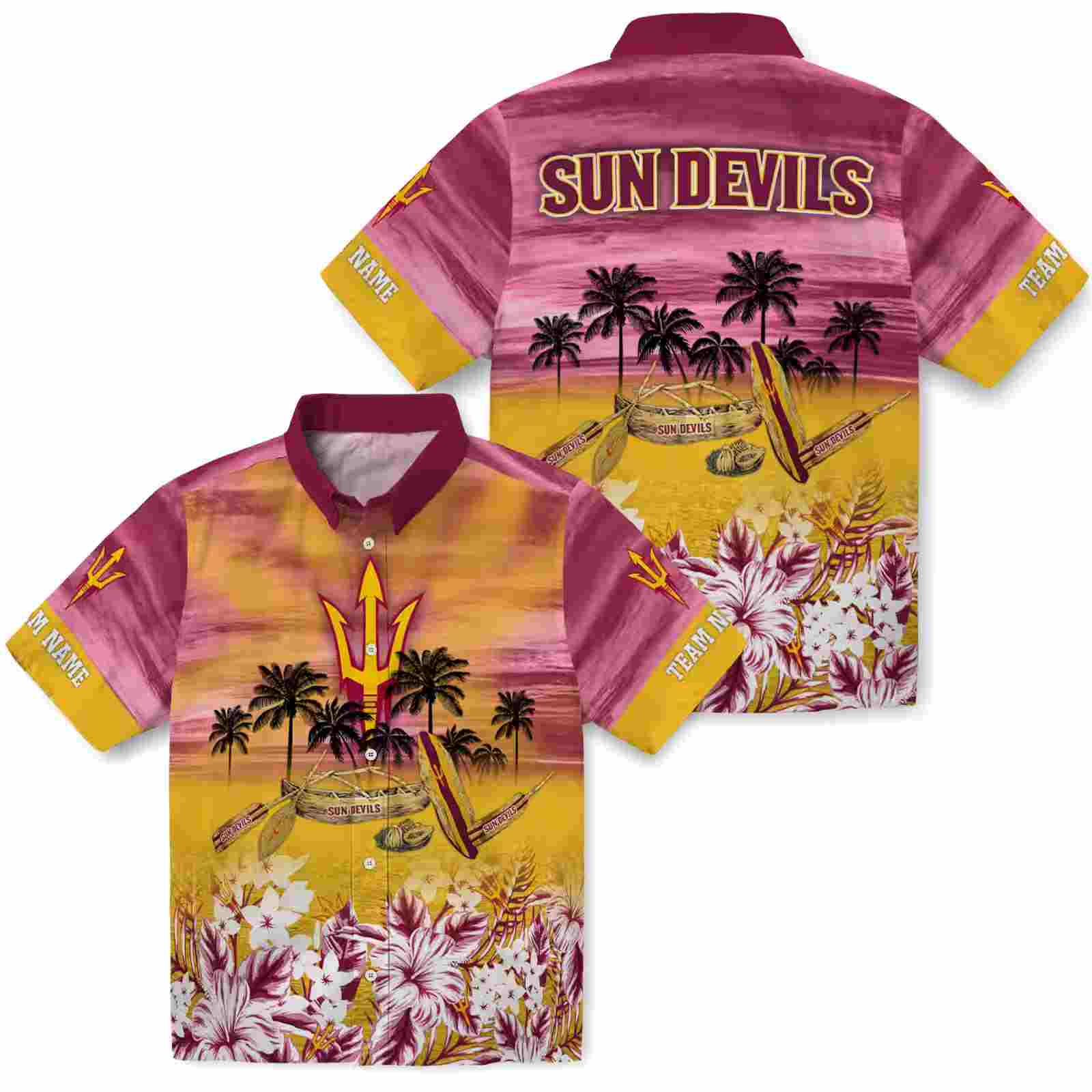 custom arizona state sun devils tropical canoe maroon hawaiian shirt high quality