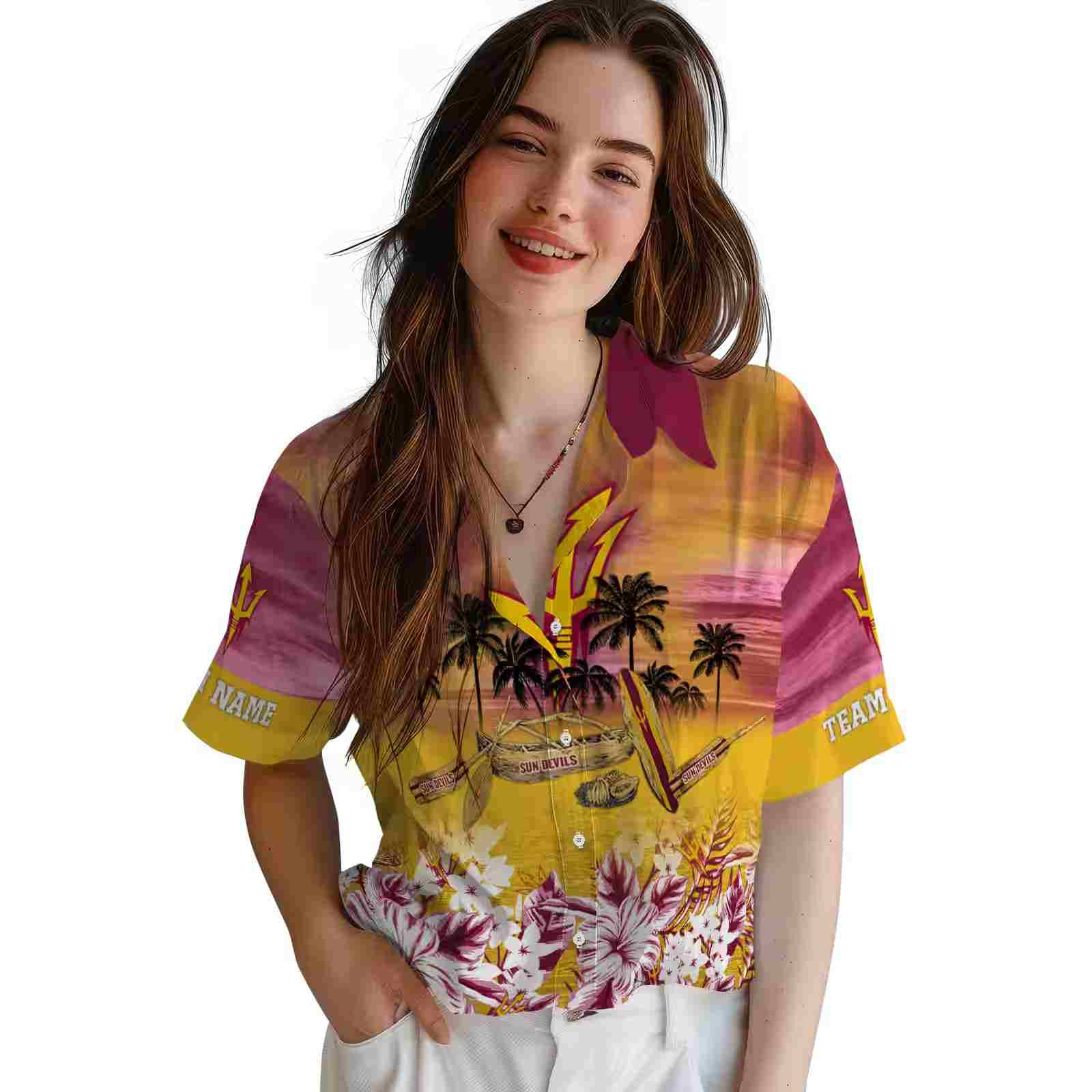 custom arizona state sun devils tropical canoe maroon hawaiian shirt latest model