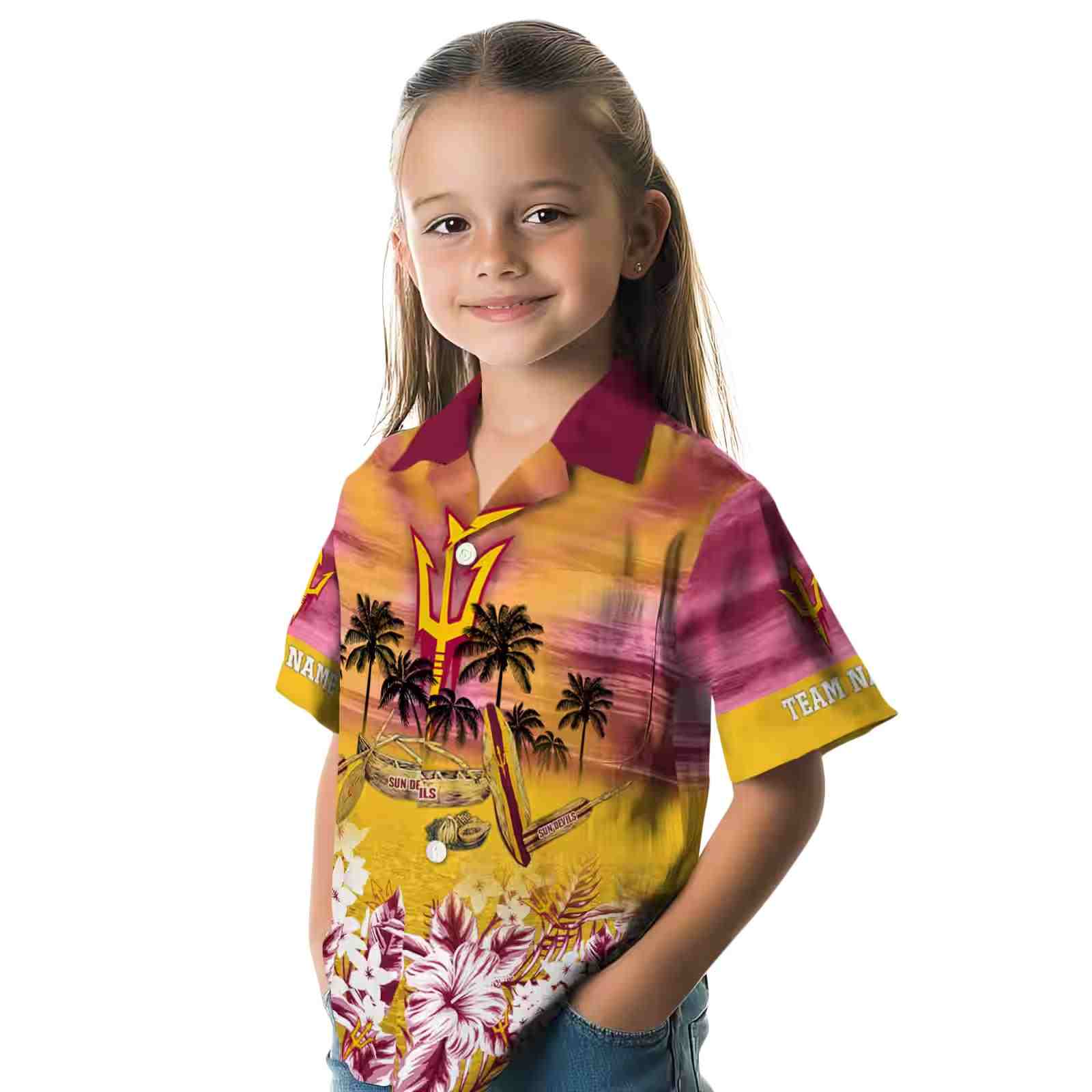 custom arizona state sun devils tropical canoe maroon hawaiian shirt premium grade