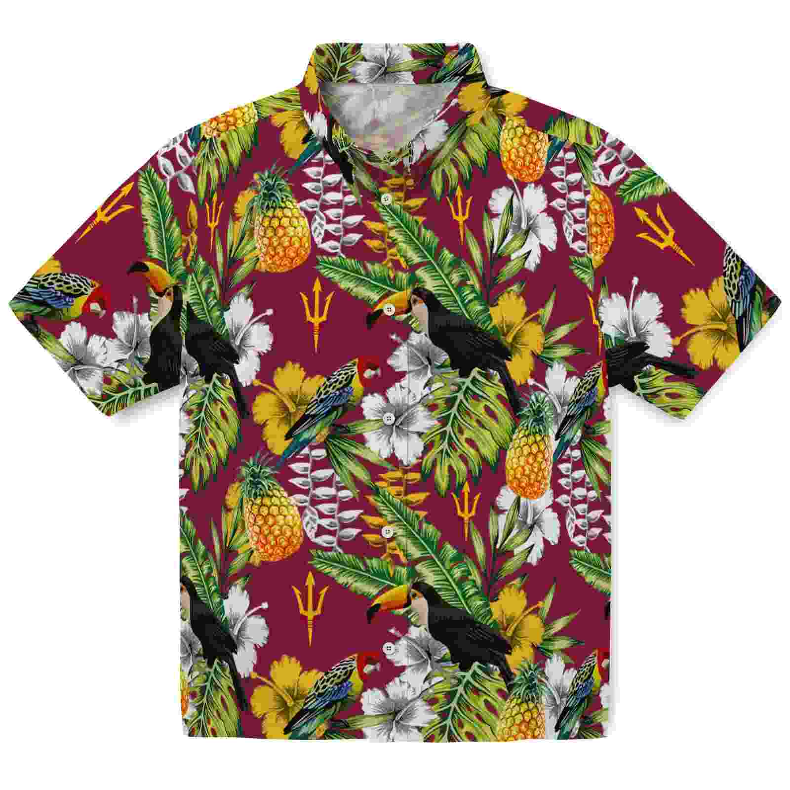 Custom Arizona State Sun Devils Tropical Toucan Maroon Green Hawaiian Shirt