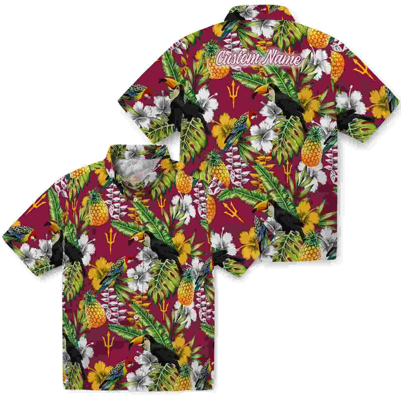 custom arizona state sun devils tropical toucan maroon green hawaiian shirt high quality