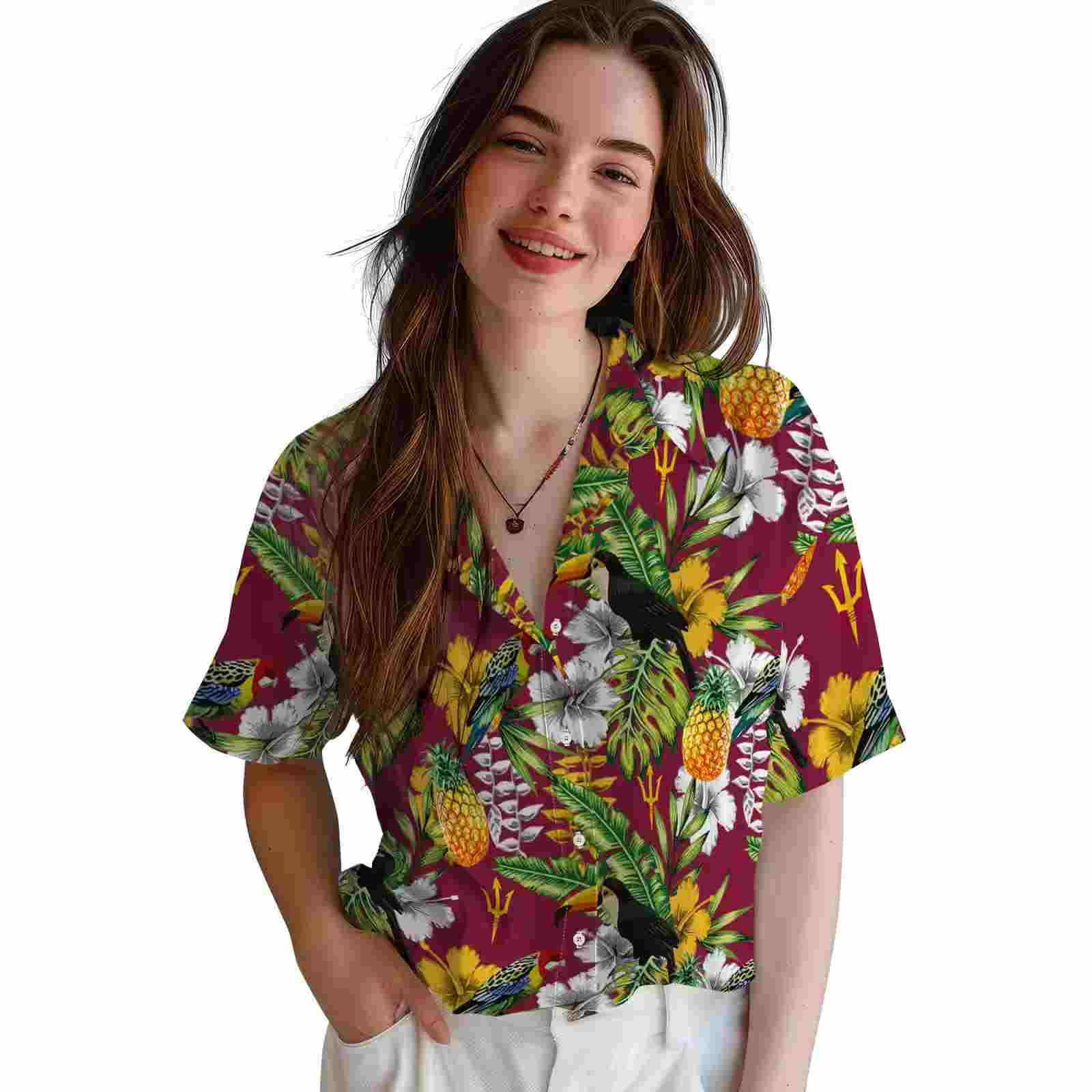 custom arizona state sun devils tropical toucan maroon green hawaiian shirt latest model