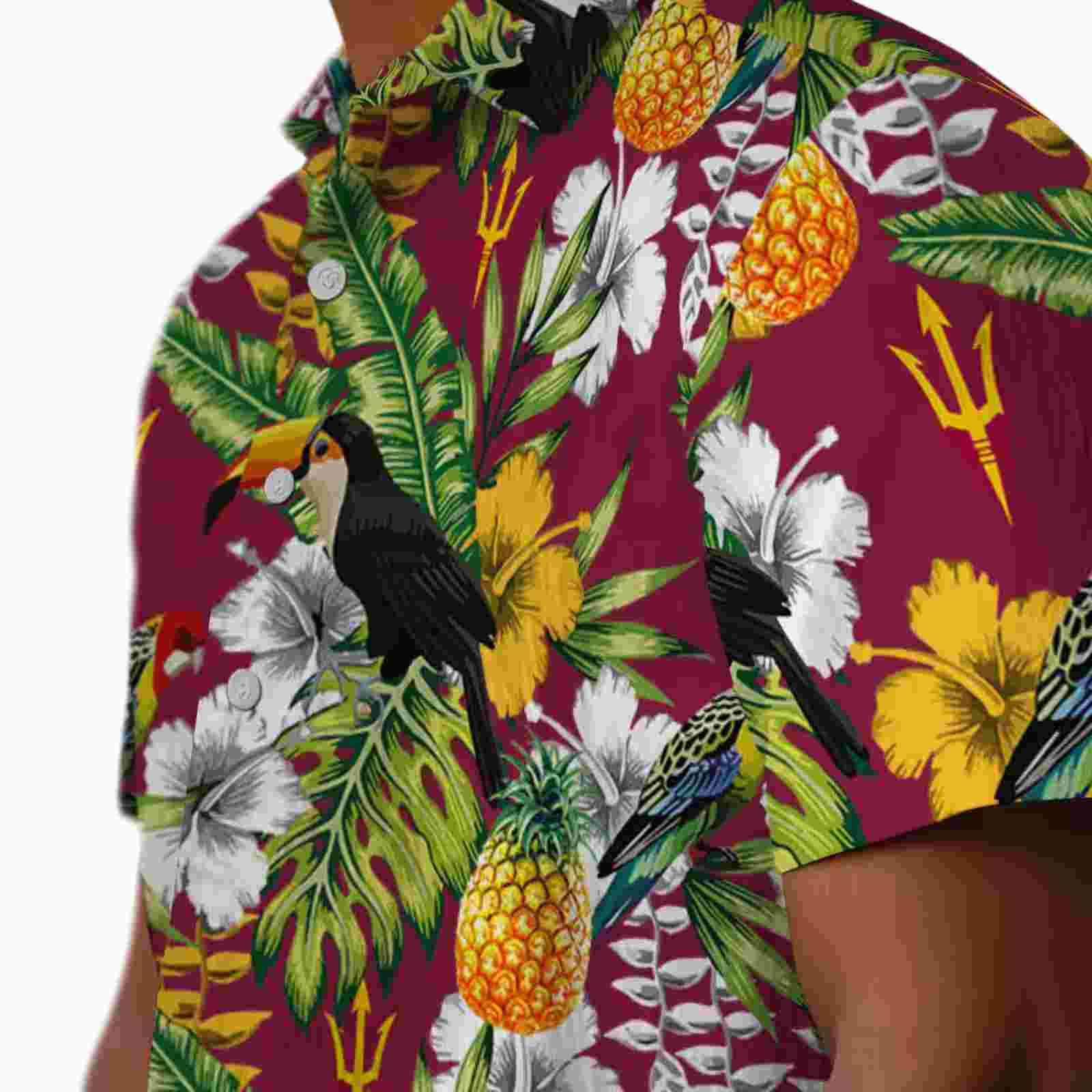 custom arizona state sun devils tropical toucan maroon green hawaiian shirt trendy