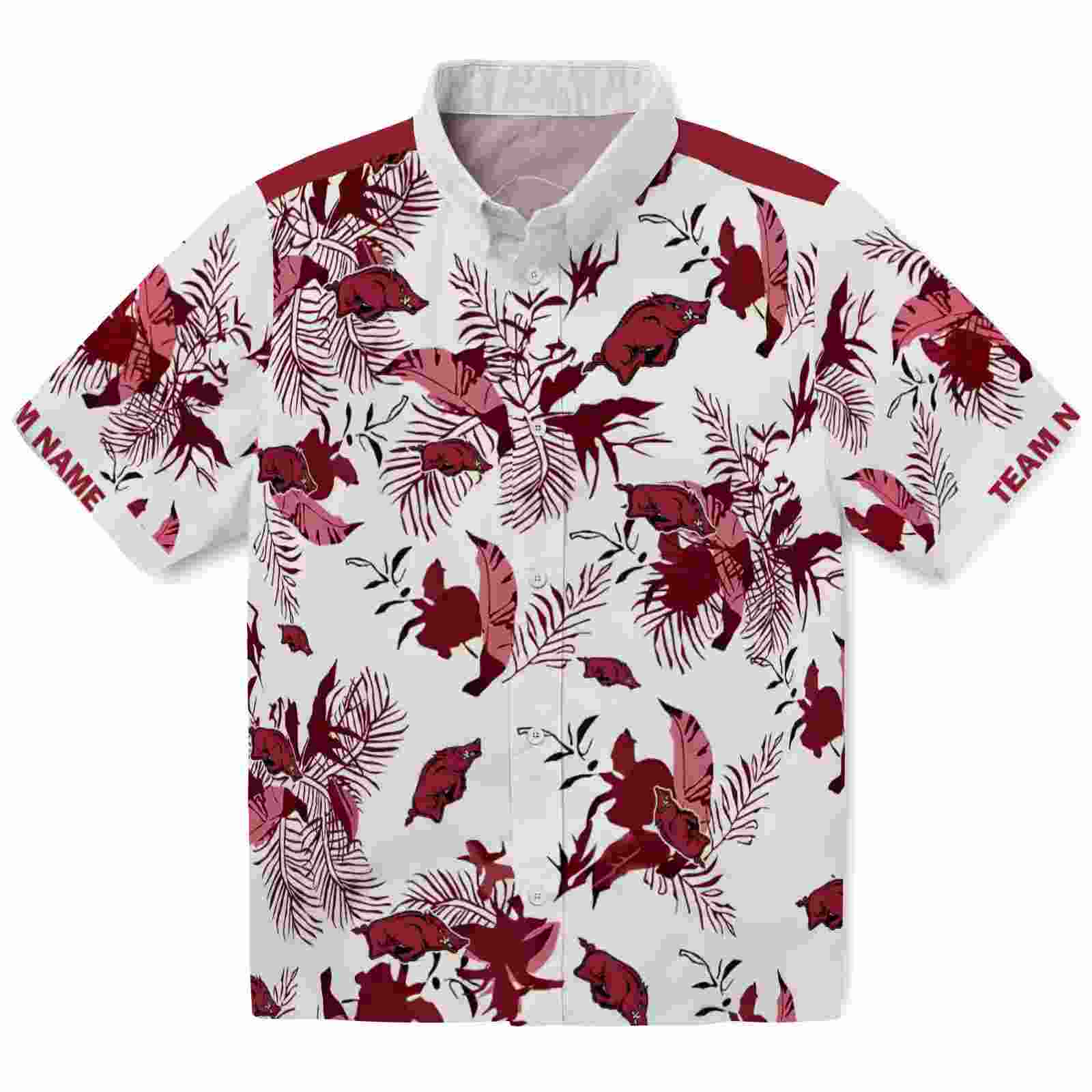 Custom Arkansas Razorbacks Botanical Theme Red White Hawaiian Shirt