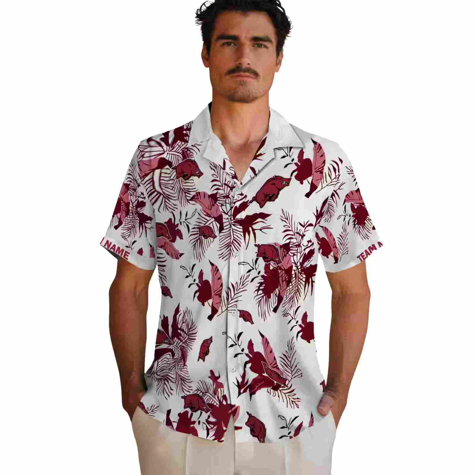 custom arkansas razorbacks botanical theme red white hawaiian shirt fashion forward