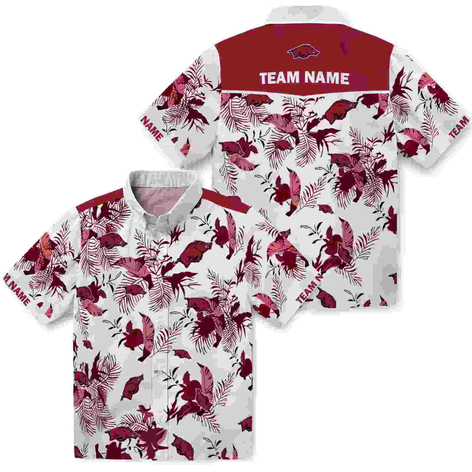 custom arkansas razorbacks botanical theme red white hawaiian shirt high quality