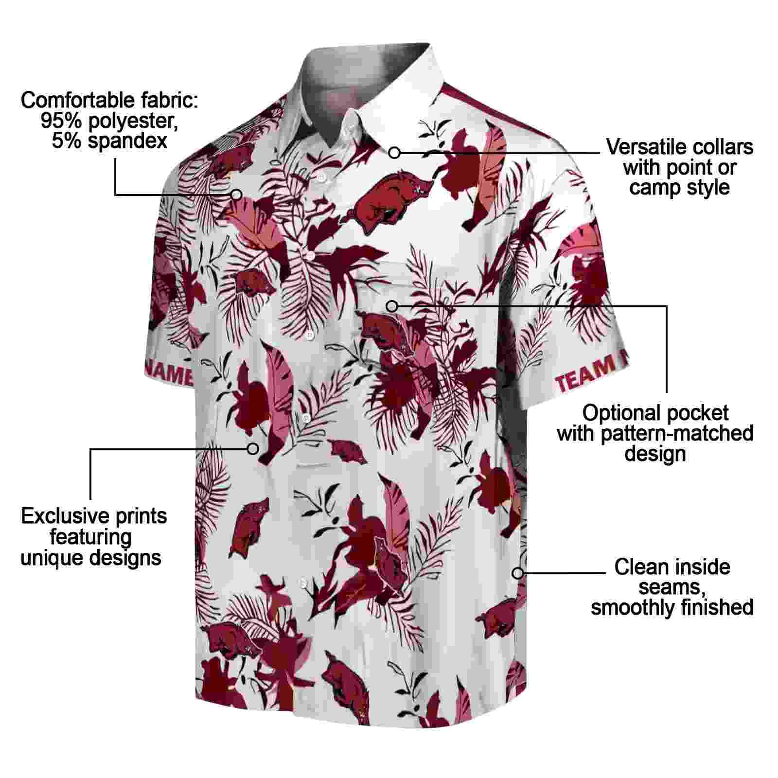 custom arkansas razorbacks botanical theme red white hawaiian shirt new arrival