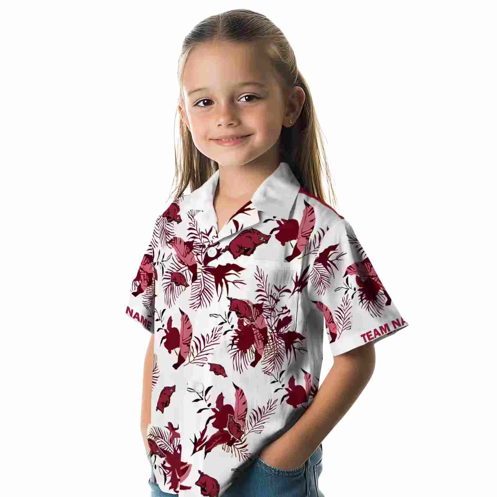 custom arkansas razorbacks botanical theme red white hawaiian shirt premium grade