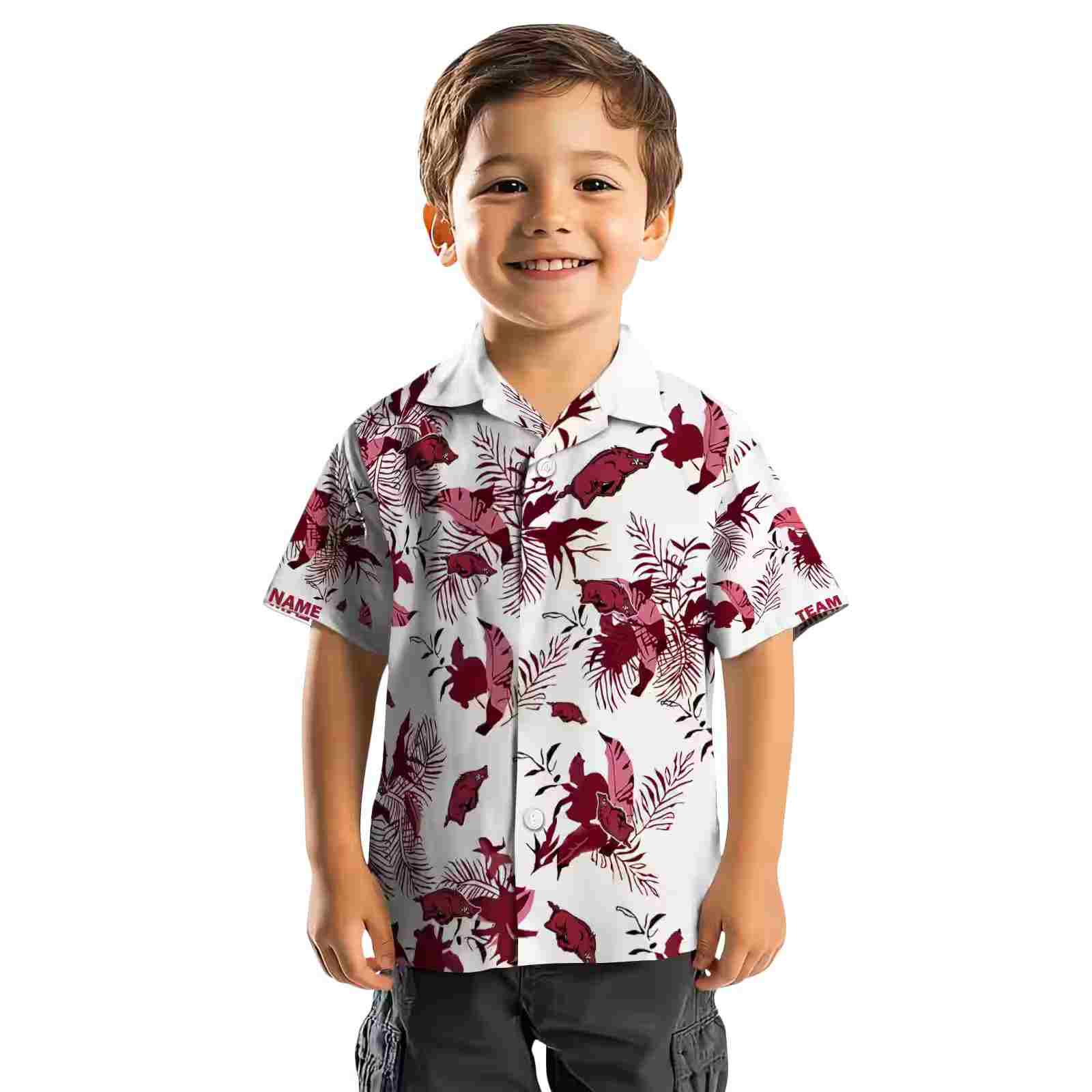 custom arkansas razorbacks botanical theme red white hawaiian shirt top rated