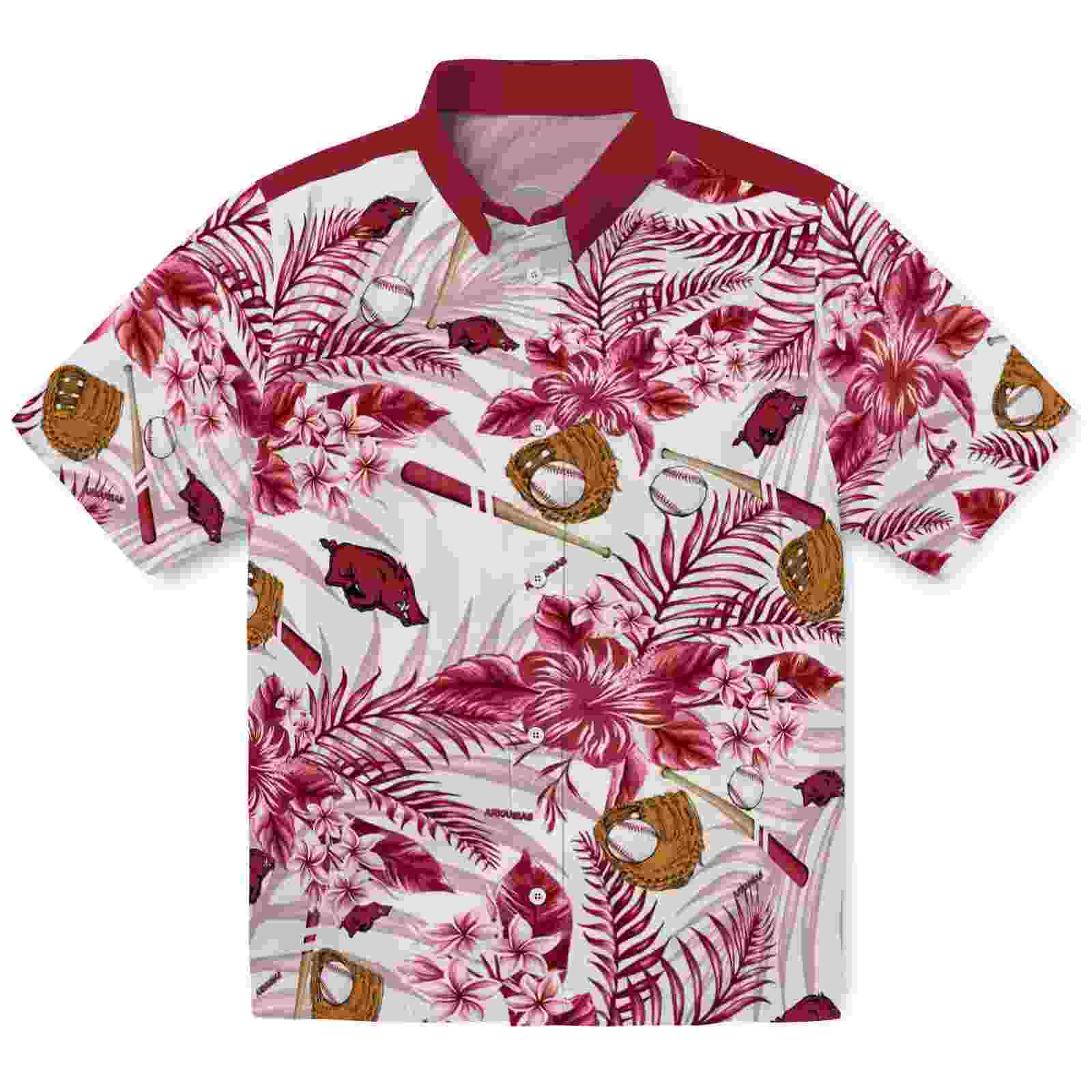 Custom Arkansas Razorbacks Floral Baseball Red White Hawaiian Shirt