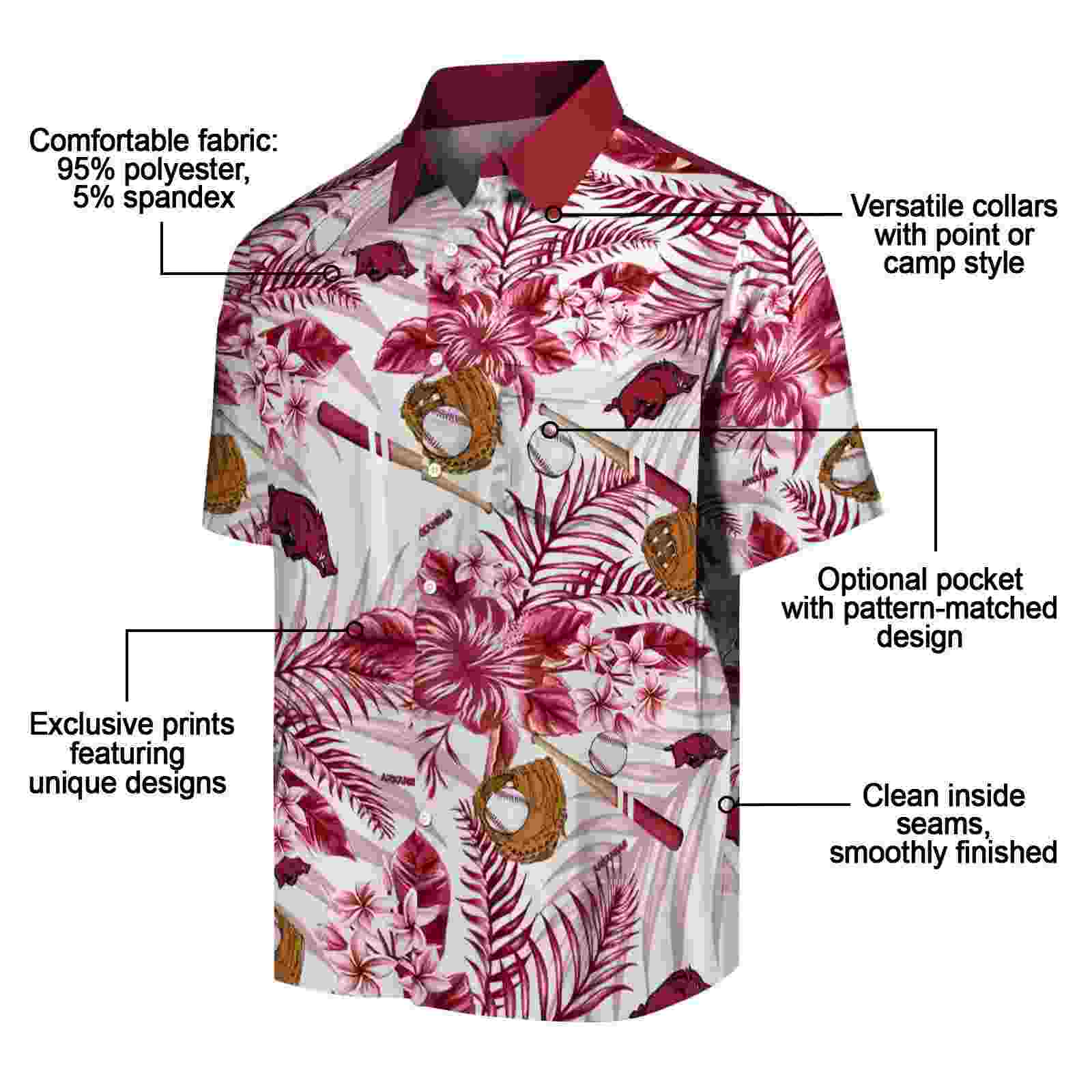 custom arkansas razorbacks floral baseball red white hawaiian shirt new arrival