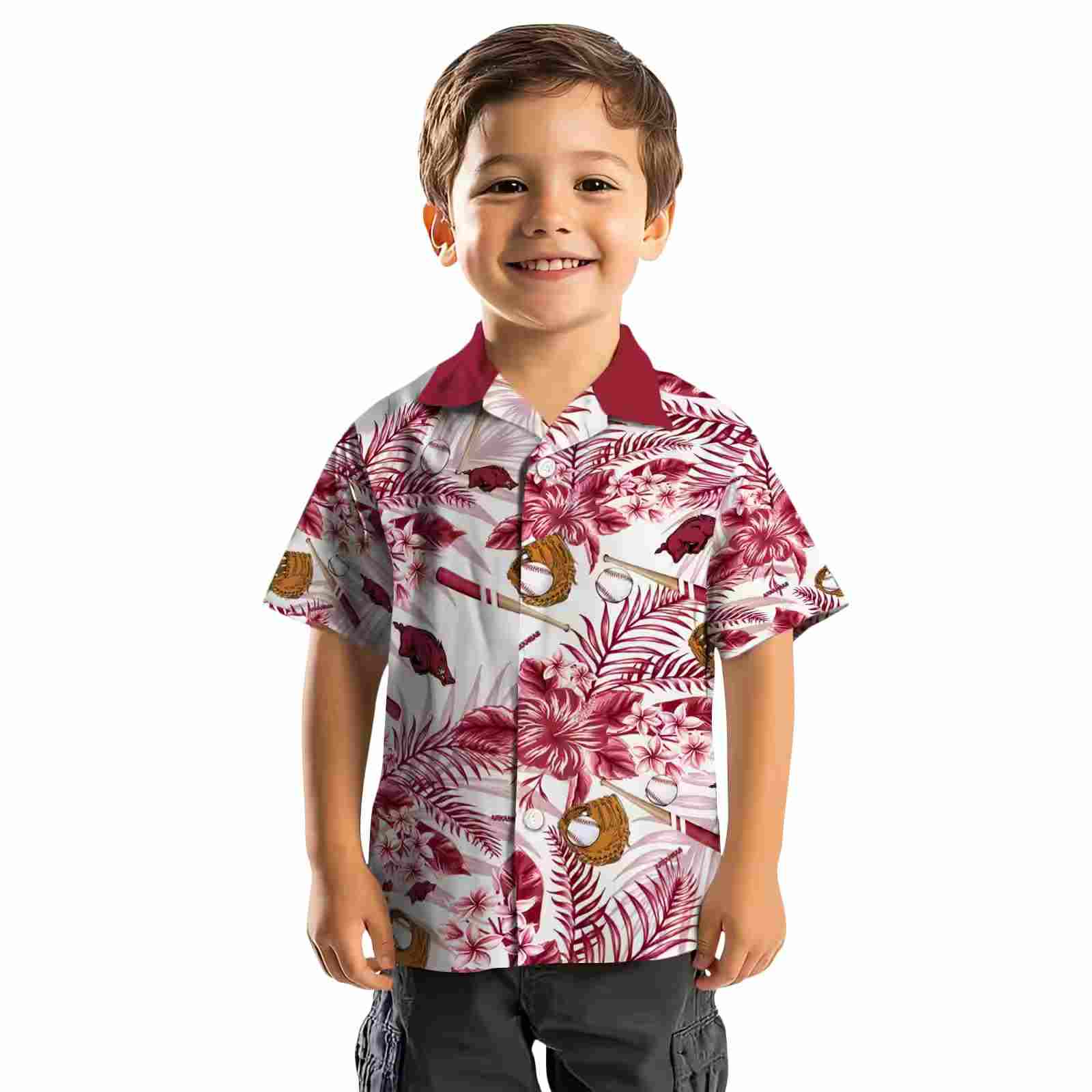 custom arkansas razorbacks floral baseball red white hawaiian shirt top rated