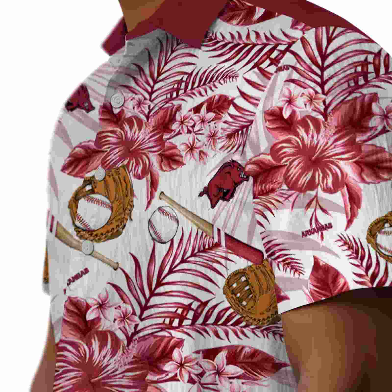 custom arkansas razorbacks floral baseball red white hawaiian shirt trendy