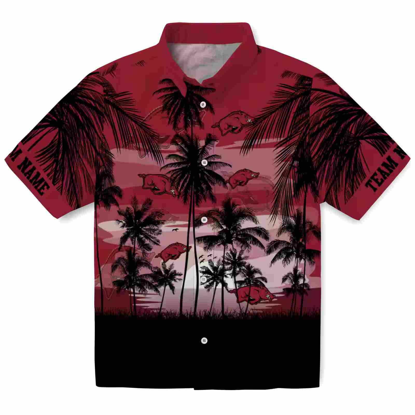 Custom Arkansas Razorbacks Sunset Scene Red Black Hawaiian Shirt