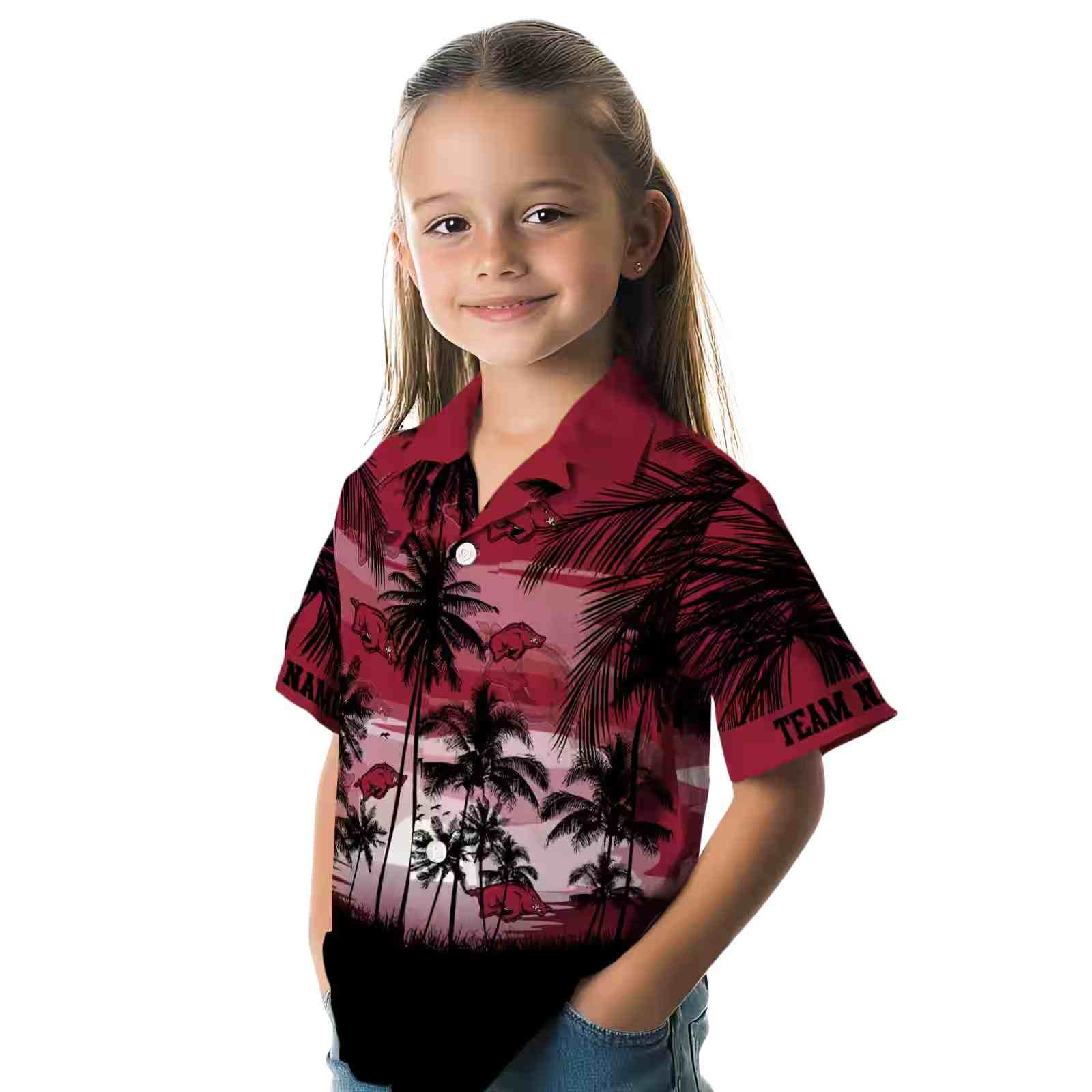 custom arkansas razorbacks sunset scene red black hawaiian shirt premium grade