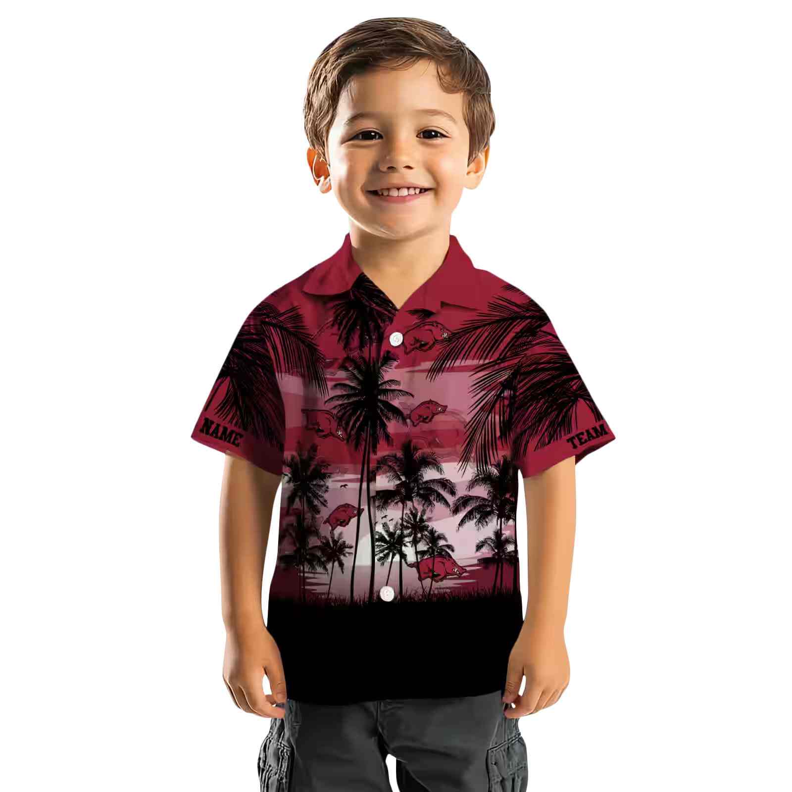 custom arkansas razorbacks sunset scene red black hawaiian shirt top rated