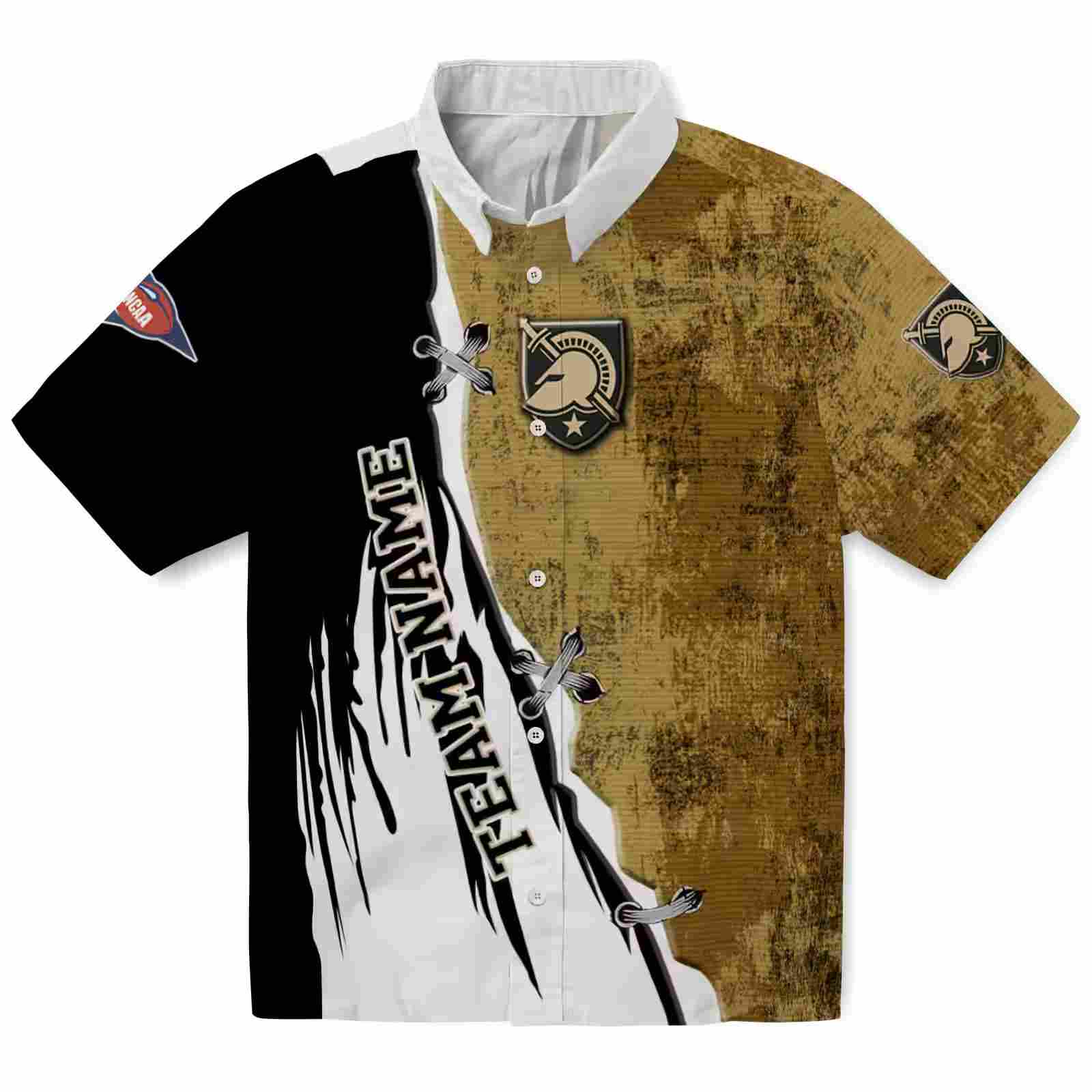 Custom Army Black Knights Edgy Streaks Gold White Hawaiian Shirt