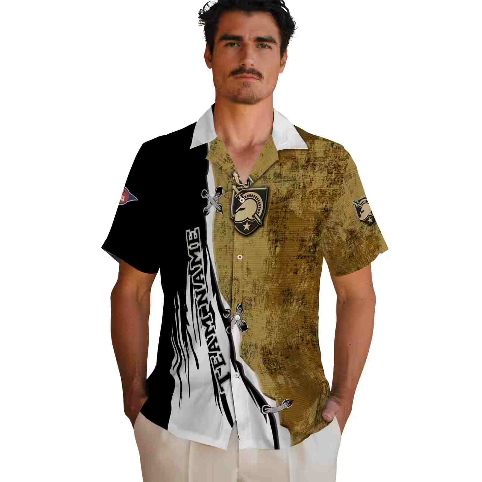 custom army black knights edgy streaks gold white hawaiian shirt fashion forward