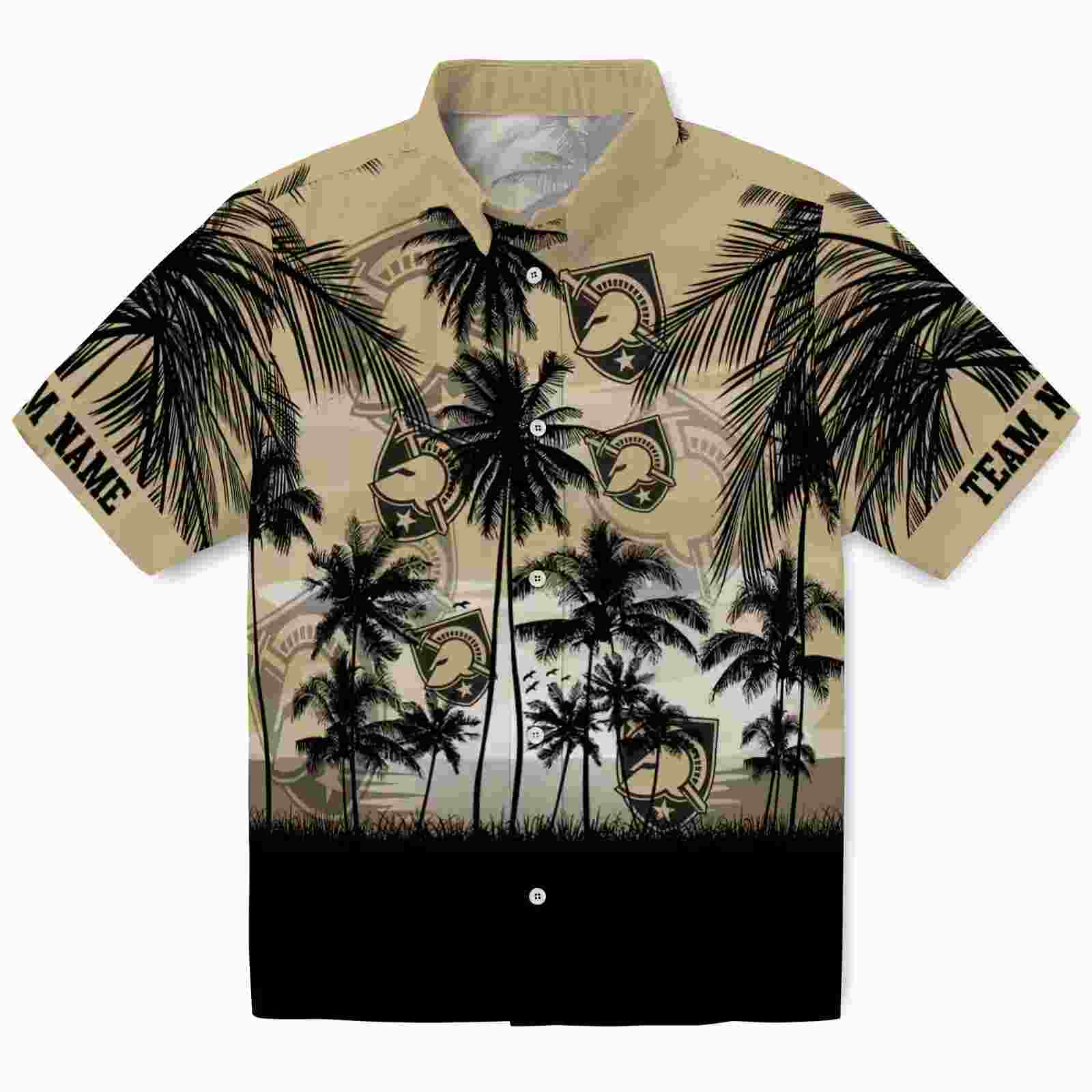 Custom Army Black Knights Sunset Scene Gold Black Hawaiian Shirt